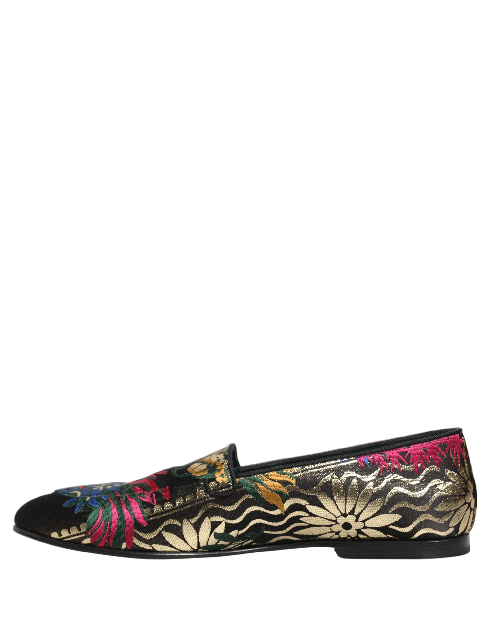 Dolce & Gabbana Black Jacquard Floral Loafers Men Dress Shoes