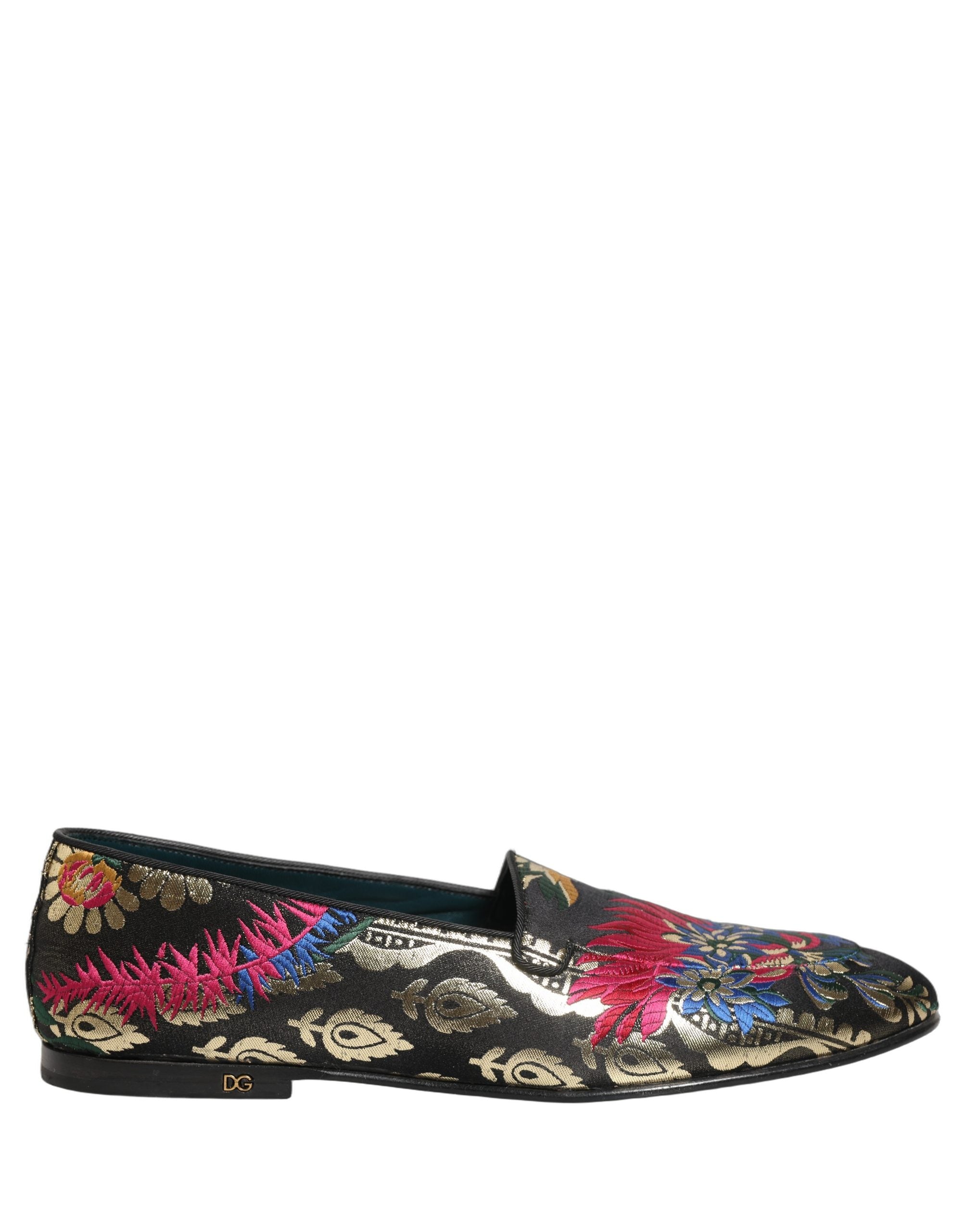 Dolce & Gabbana Black Jacquard Floral Loafers Men Dress Shoes