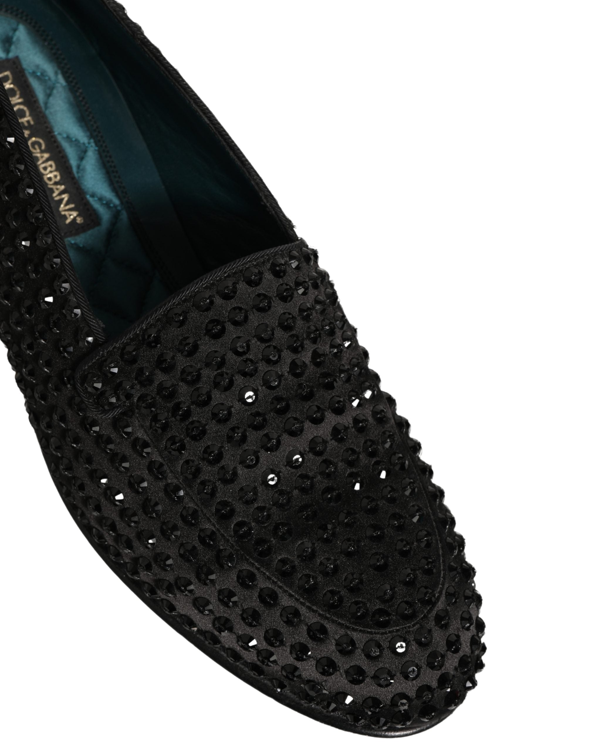 Dolce & Gabbana Black Rhinestone Embellished Loafers Shoes