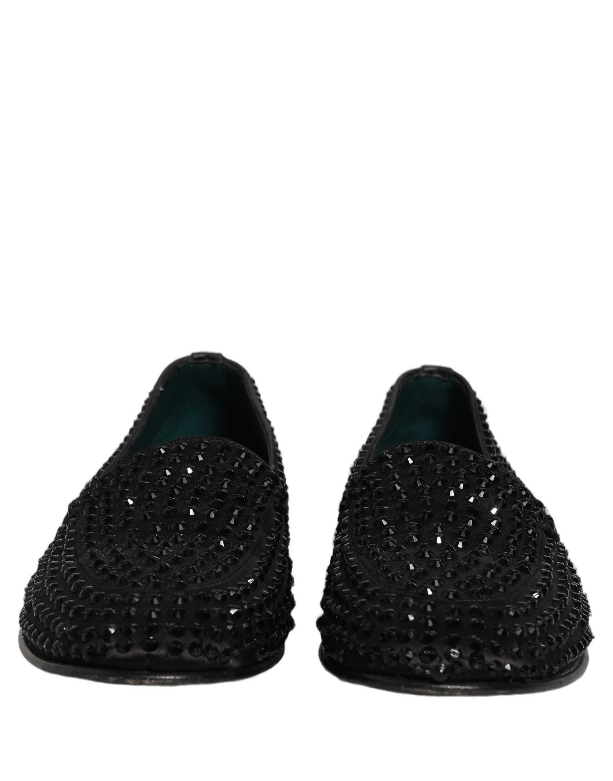 Dolce & Gabbana Black Rhinestone Embellished Loafers Shoes