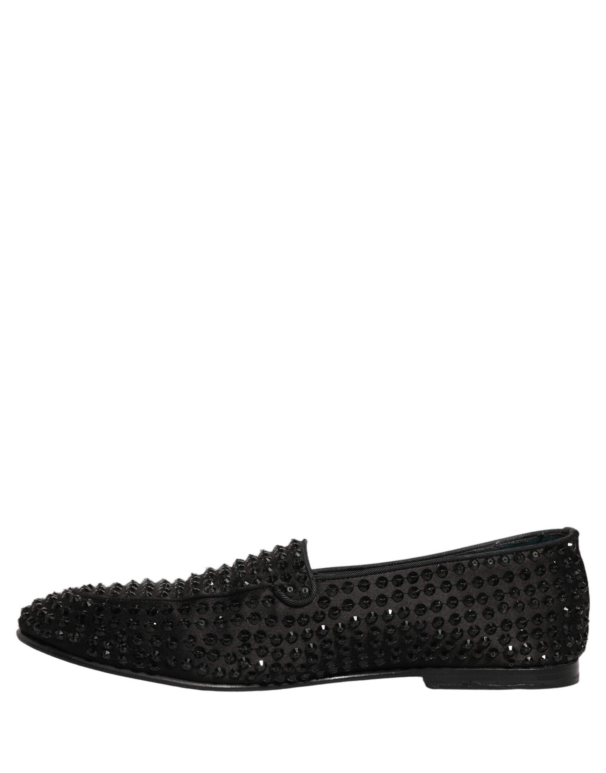 Dolce & Gabbana Black Rhinestone Embellished Loafers Shoes