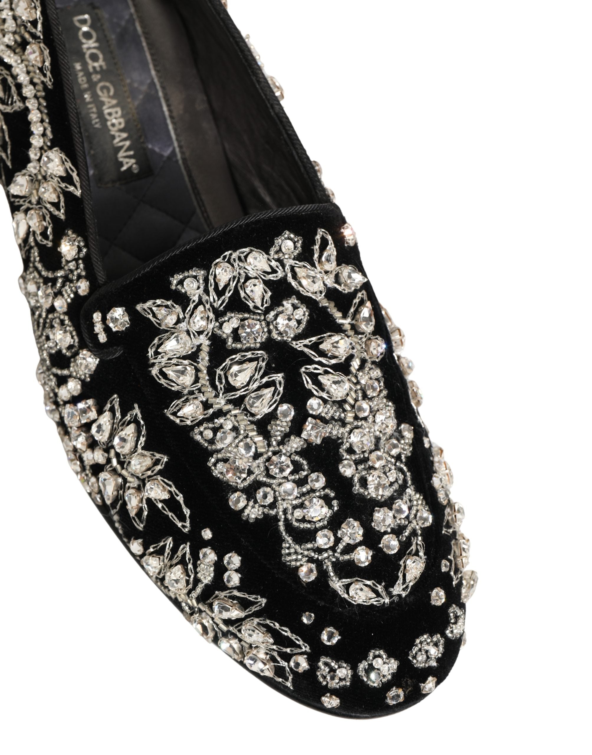 Dolce & Gabbana Black Velvet Embellished Dress Loafers Shoes