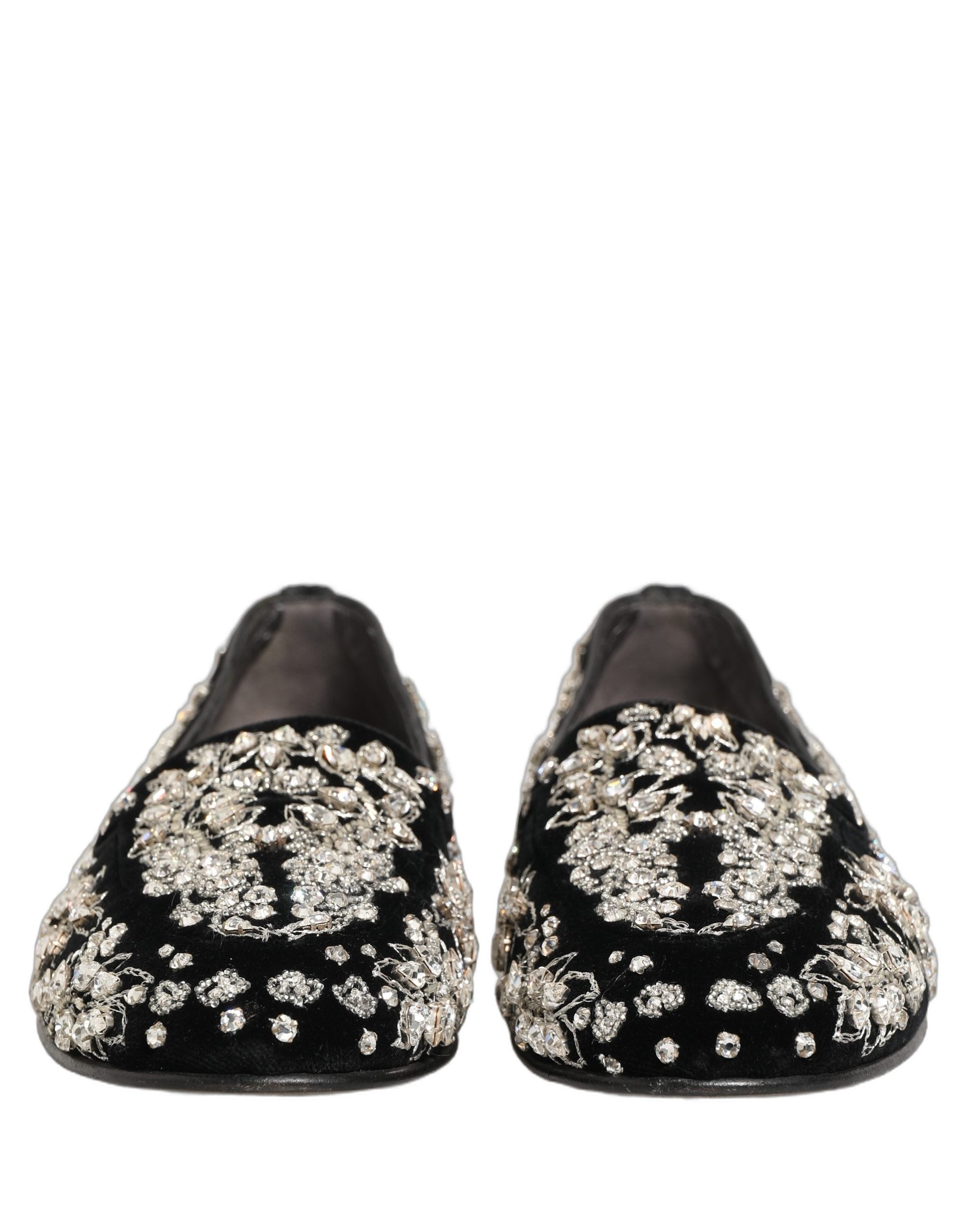 Dolce & Gabbana Black Velvet Embellished Dress Loafers Shoes