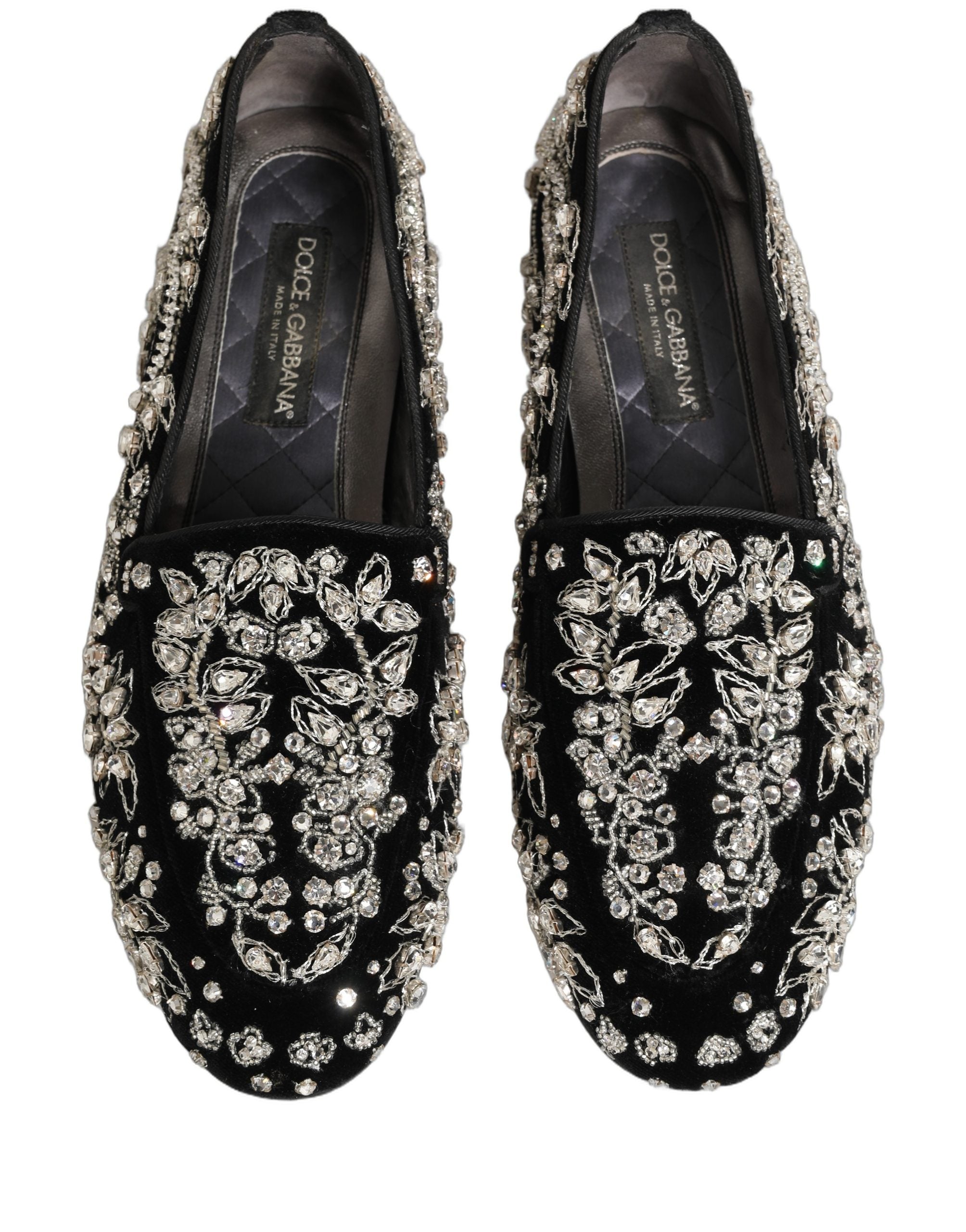 Dolce & Gabbana Black Velvet Embellished Dress Loafers Shoes