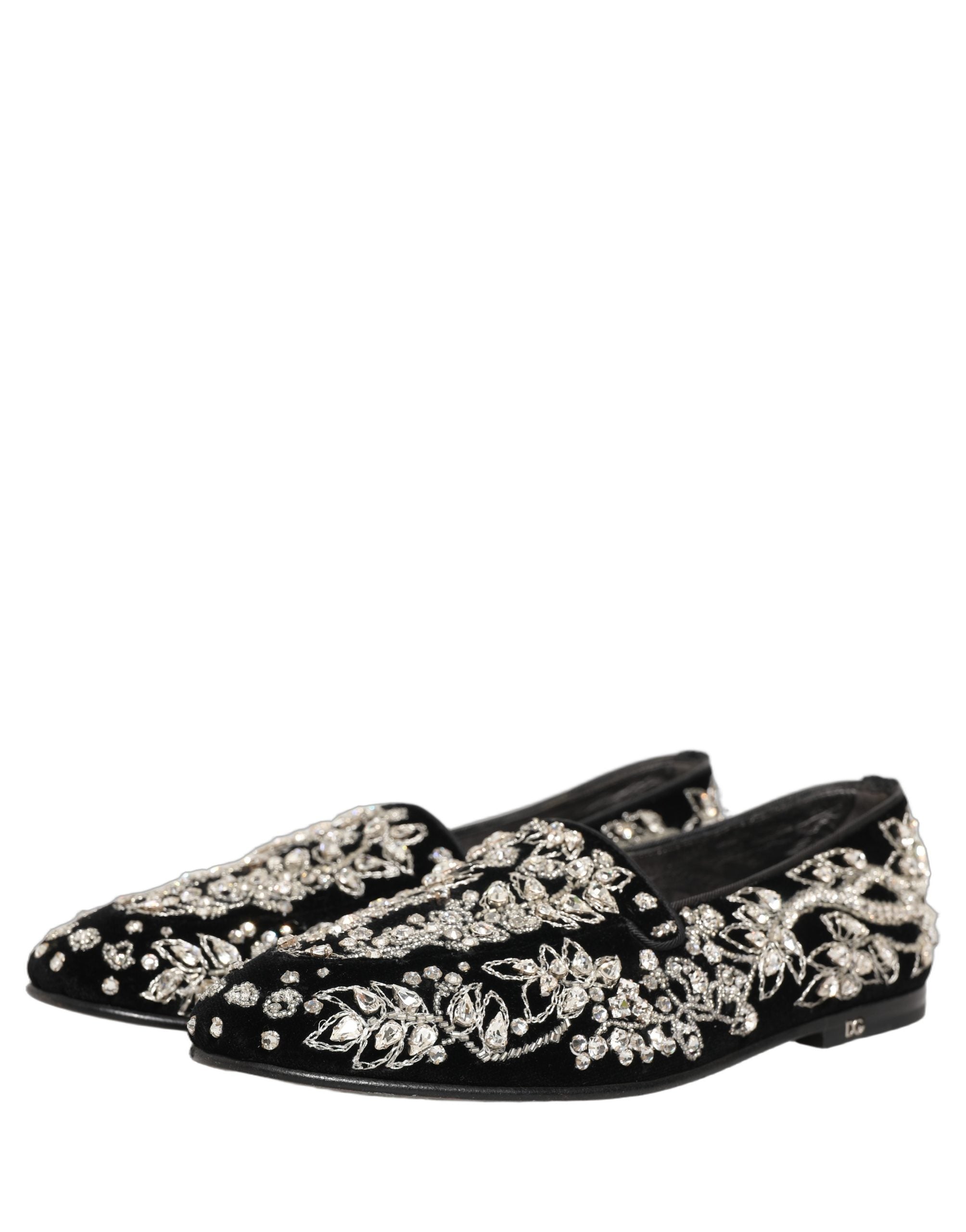 Dolce & Gabbana Black Velvet Embellished Dress Loafers Shoes