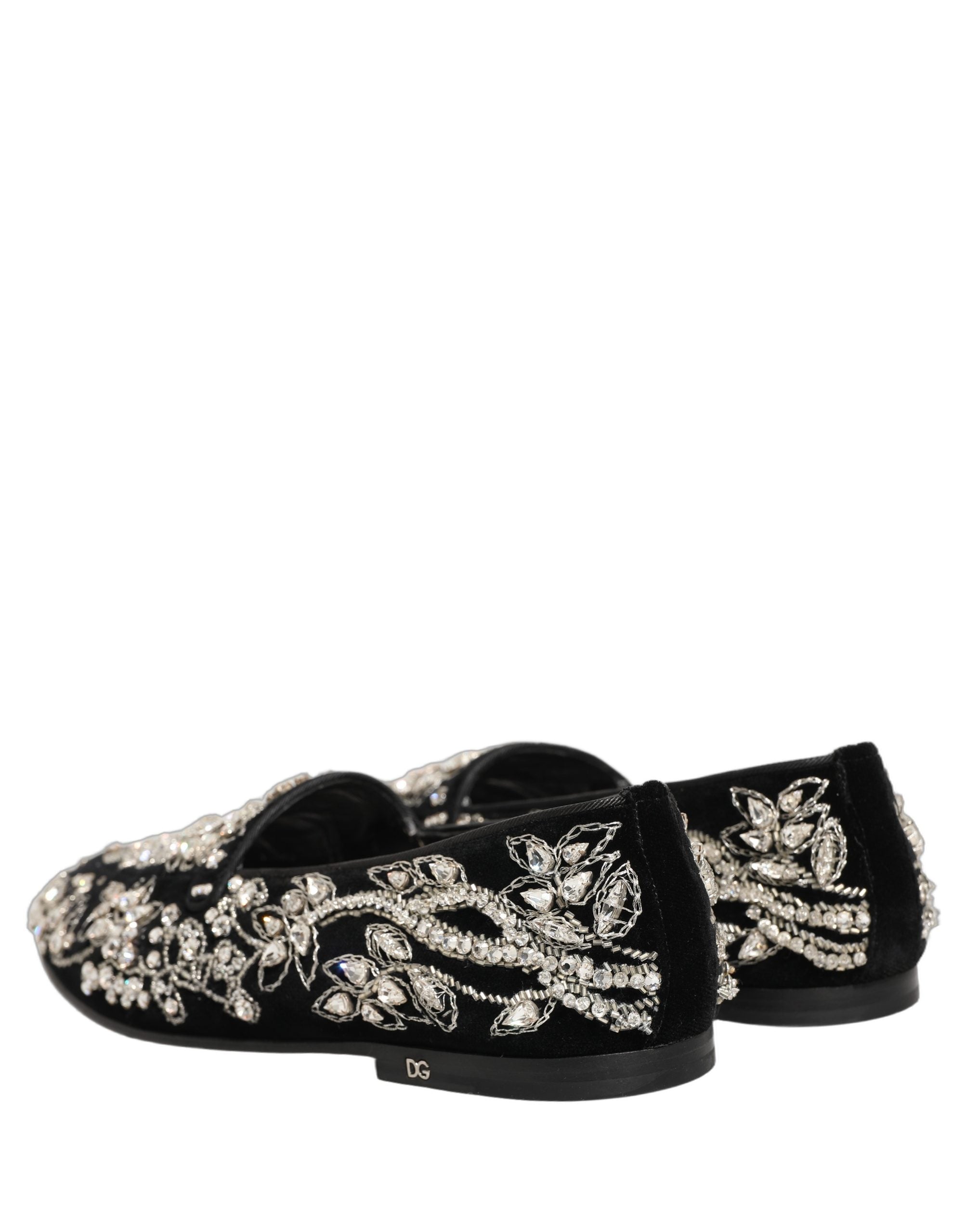 Dolce & Gabbana Black Velvet Embellished Dress Loafers Shoes