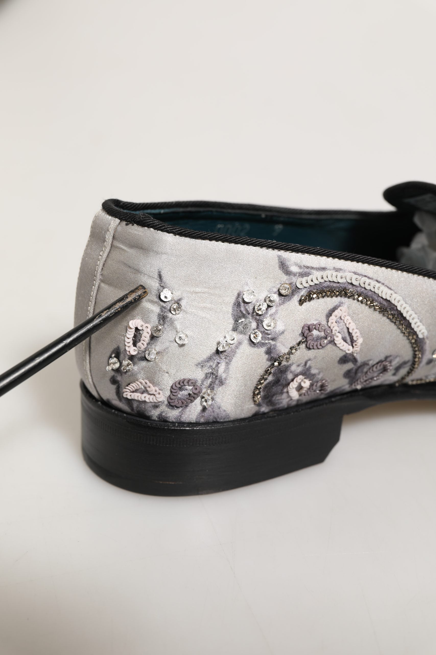 Dolce & Gabbana White Sequined Formal Slip On Loafers Shoes