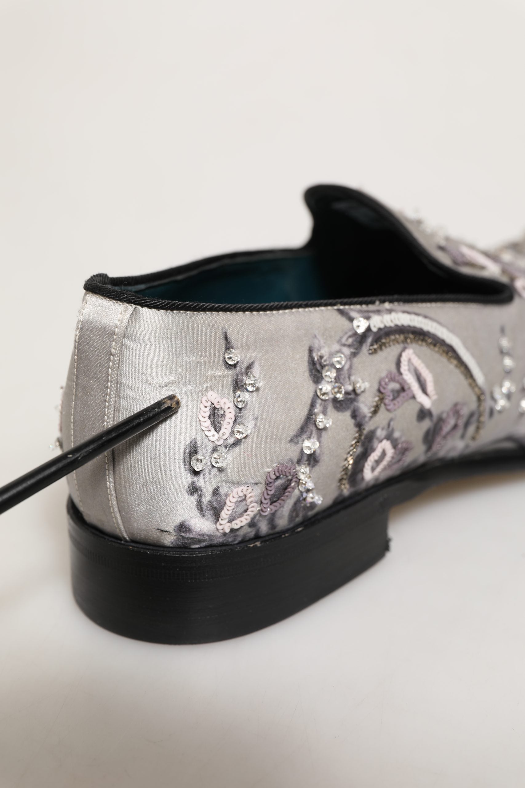 Dolce & Gabbana White Sequined Formal Slip On Loafers Shoes