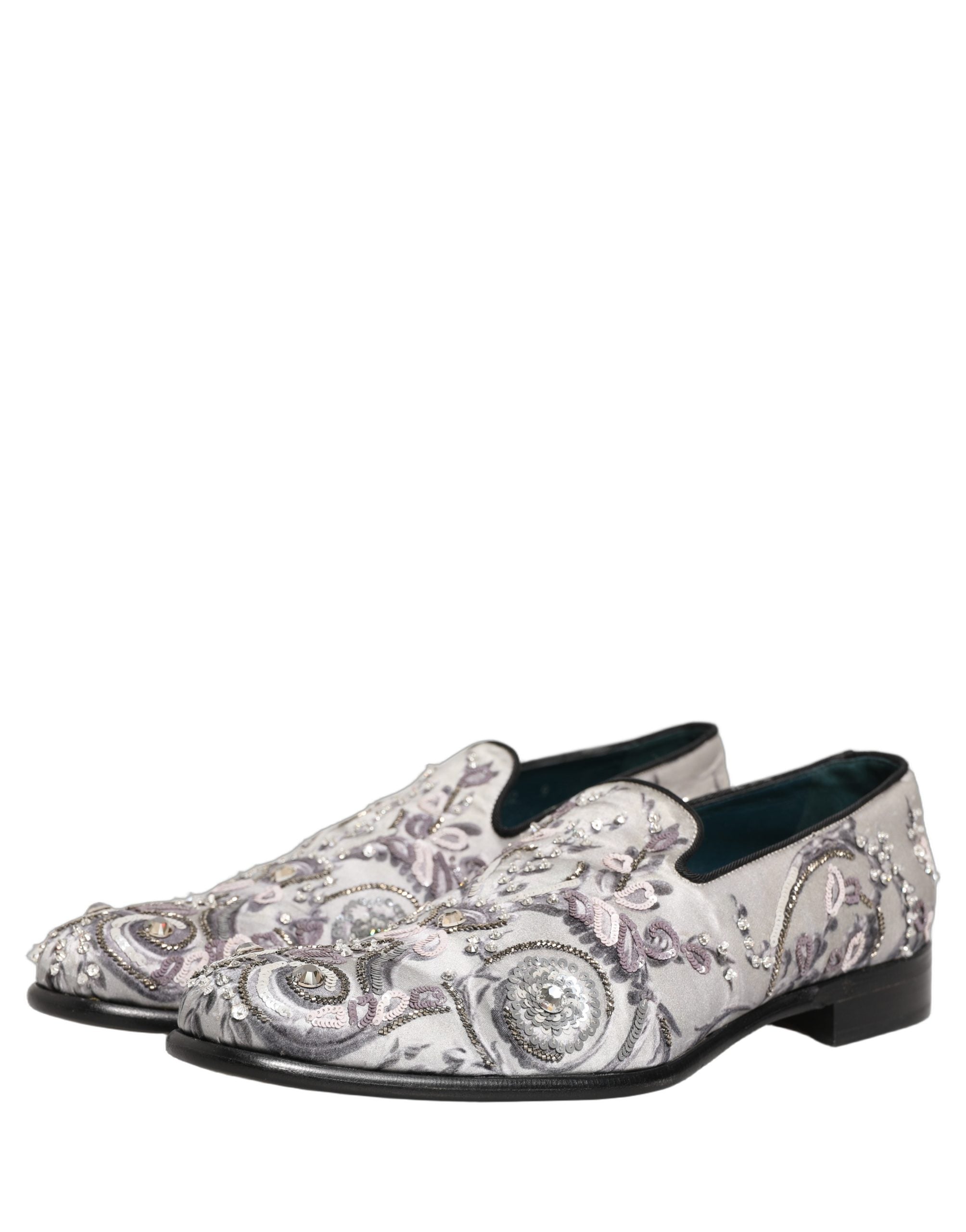 Dolce & Gabbana White Sequined Formal Slip On Loafers Shoes