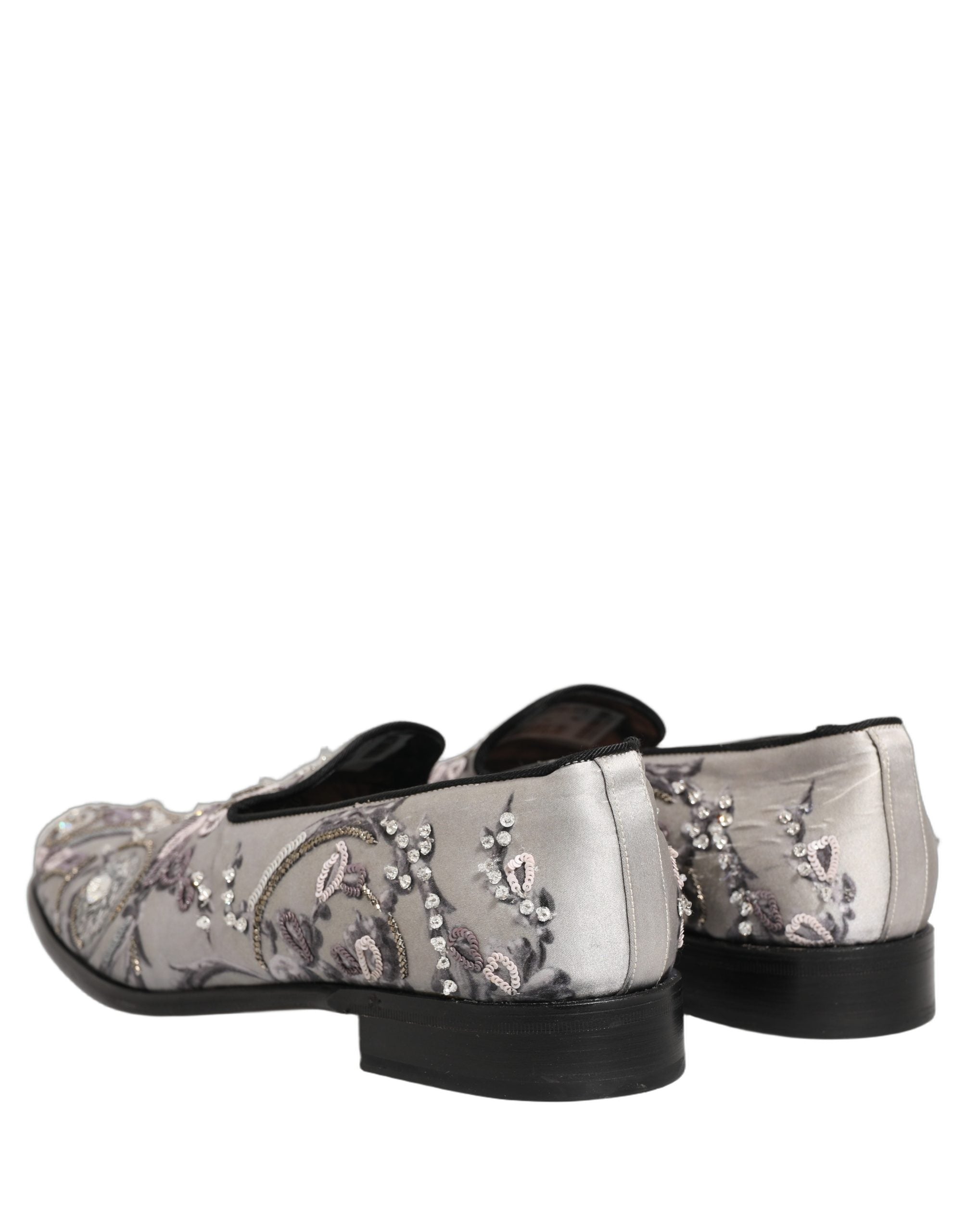 Dolce & Gabbana White Sequined Formal Slip On Loafers Shoes