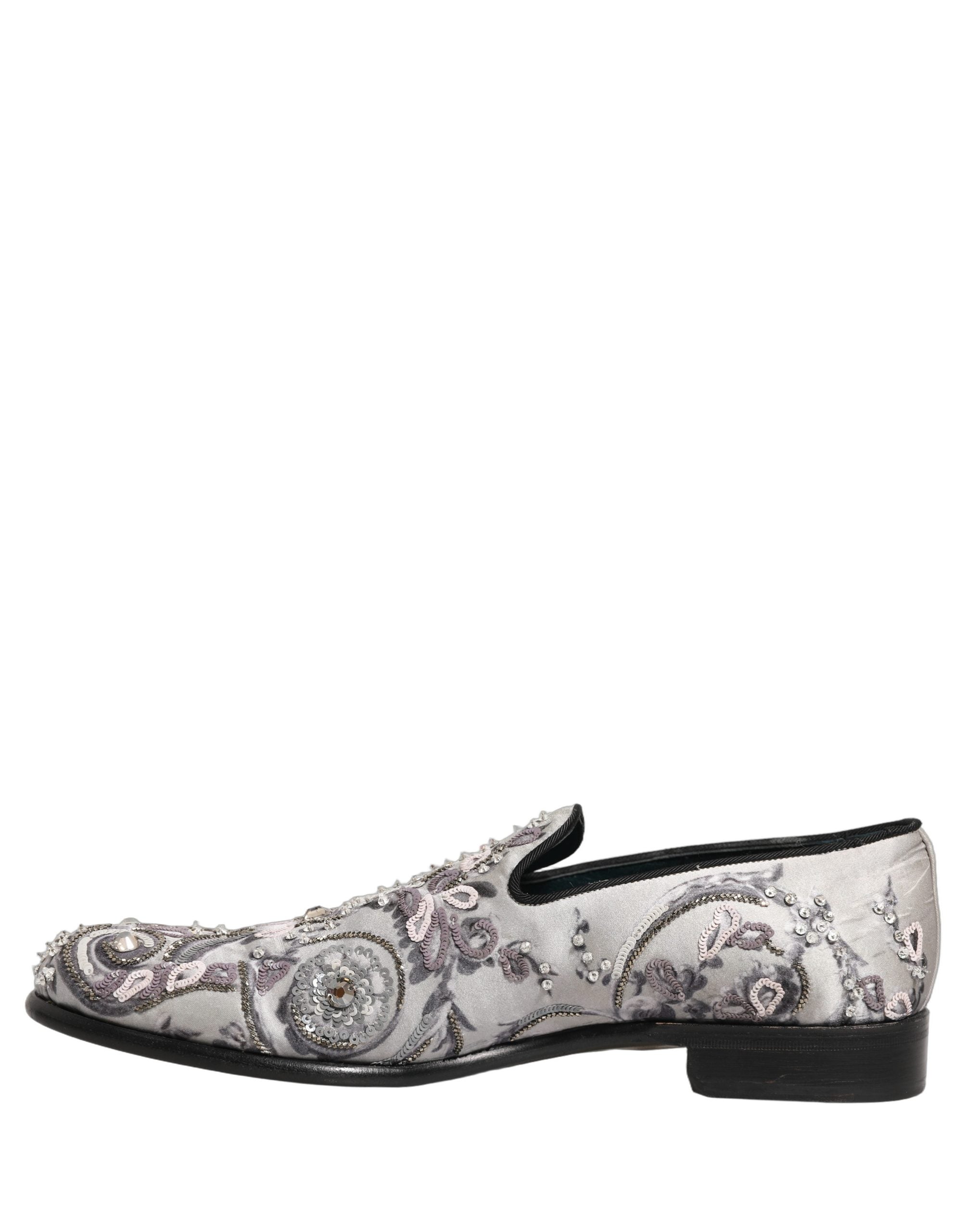 Dolce & Gabbana White Sequined Formal Slip On Loafers Shoes