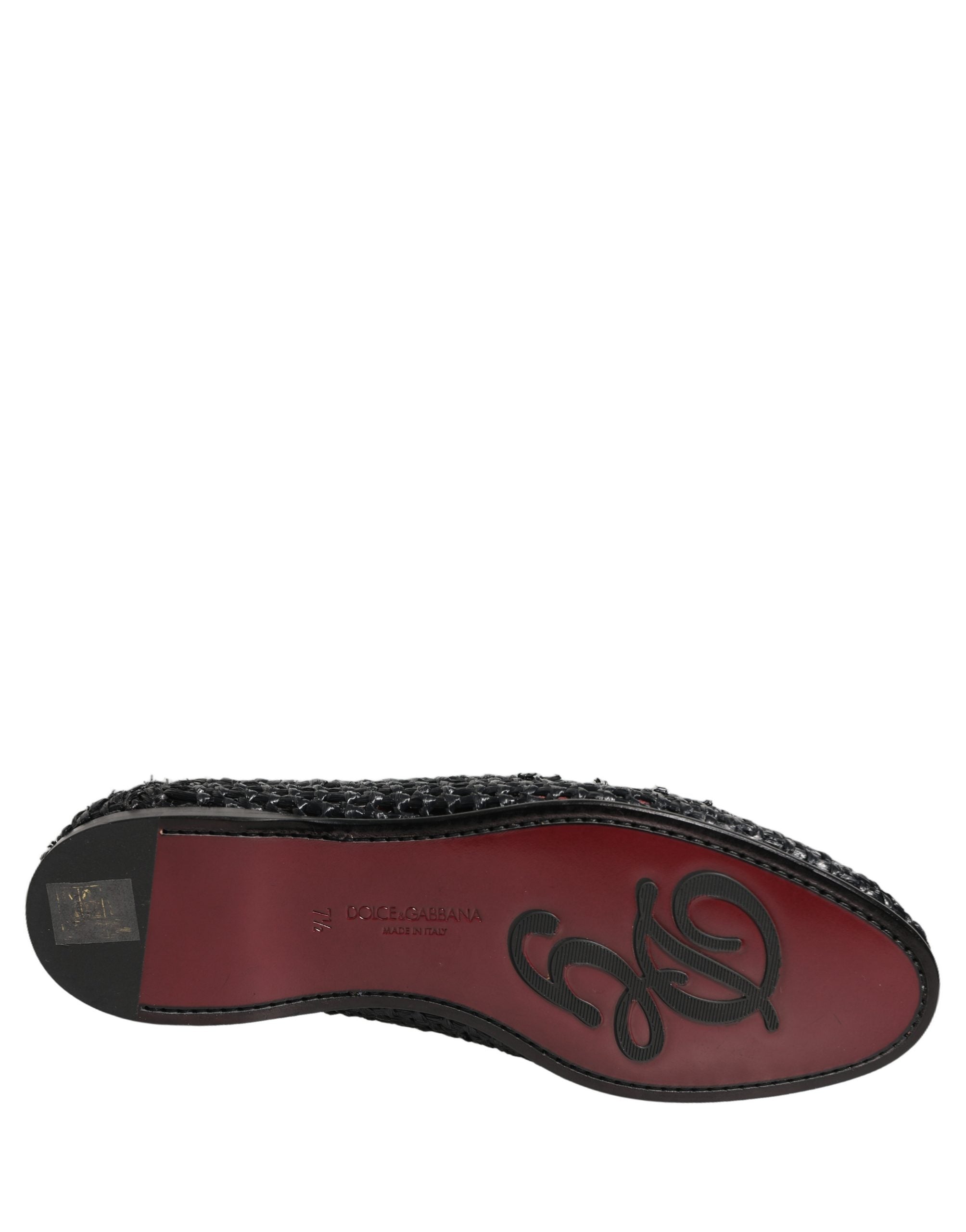 Dolce & Gabbana Black Woven Raffia Slip On Loafers Shoes