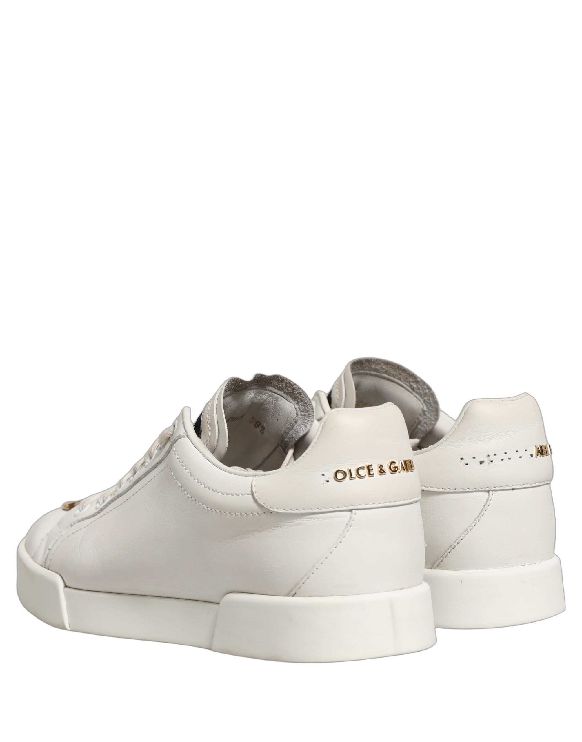 Dolce & Gabbana White Leather Logo Plaque Low Top Sneakers Shoes