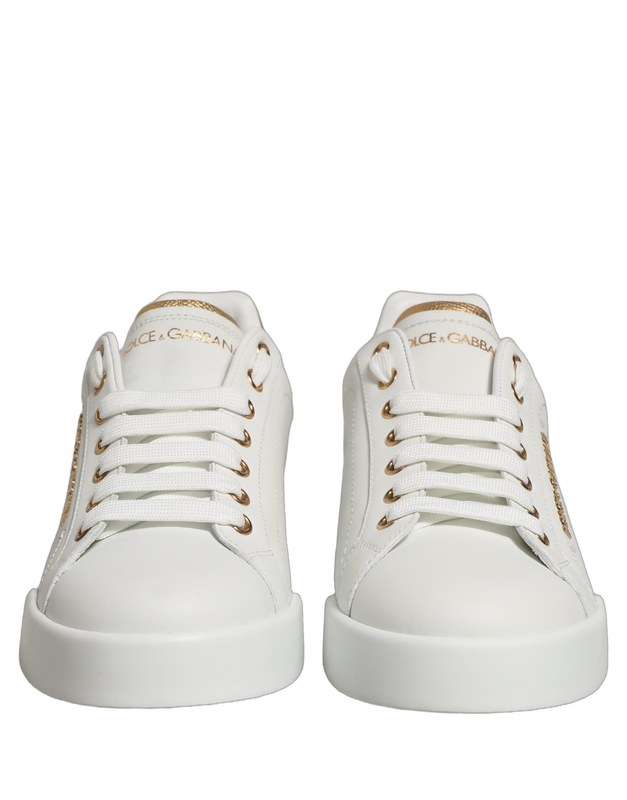 Dolce & Gabbana White Gold Embellished Low Top Sneakers Shoes
