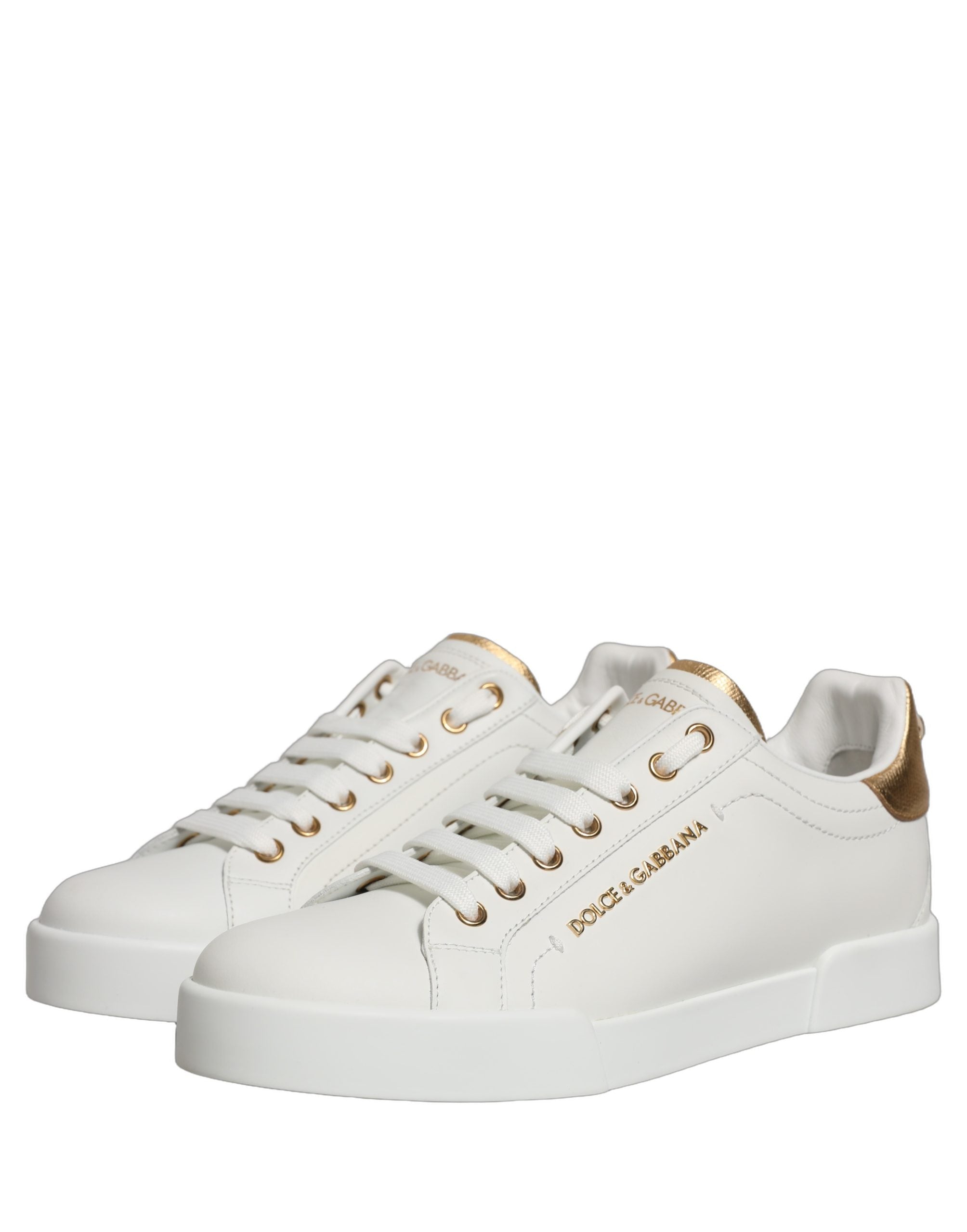 Dolce & Gabbana White Gold Embellished Low Top Sneakers Shoes