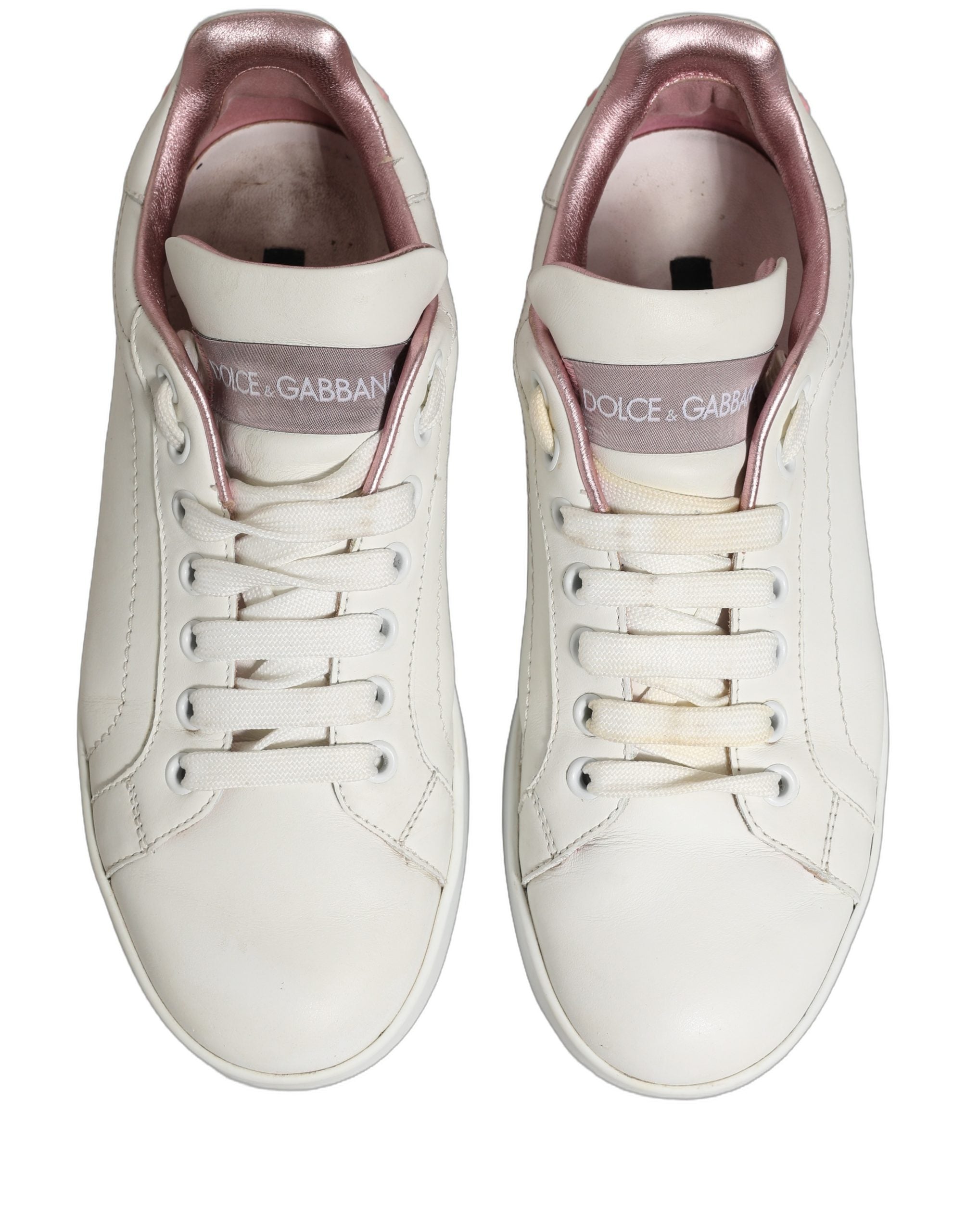 Dolce & Gabbana White Pink Leather Low Top Sneakers Shoes