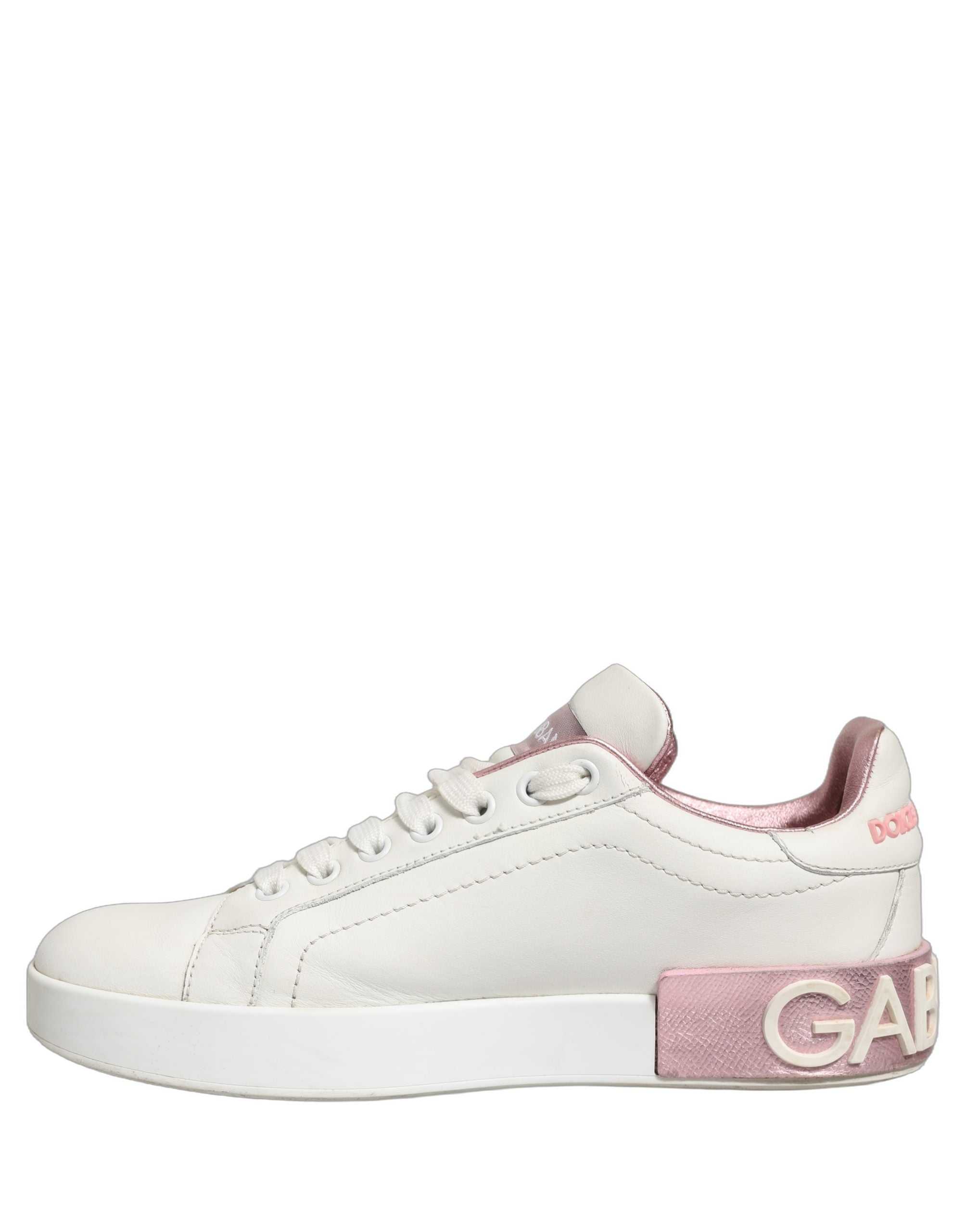 Dolce & Gabbana White Pink Leather Low Top Sneakers Shoes
