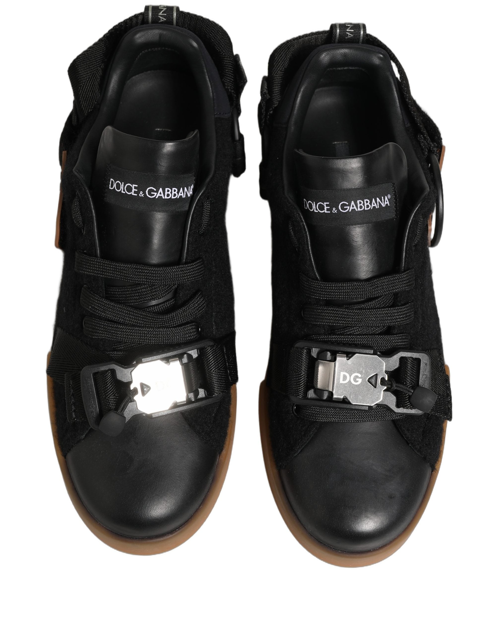 Dolce & Gabbana Black Leather Low Trainers Men Sneakers Shoes