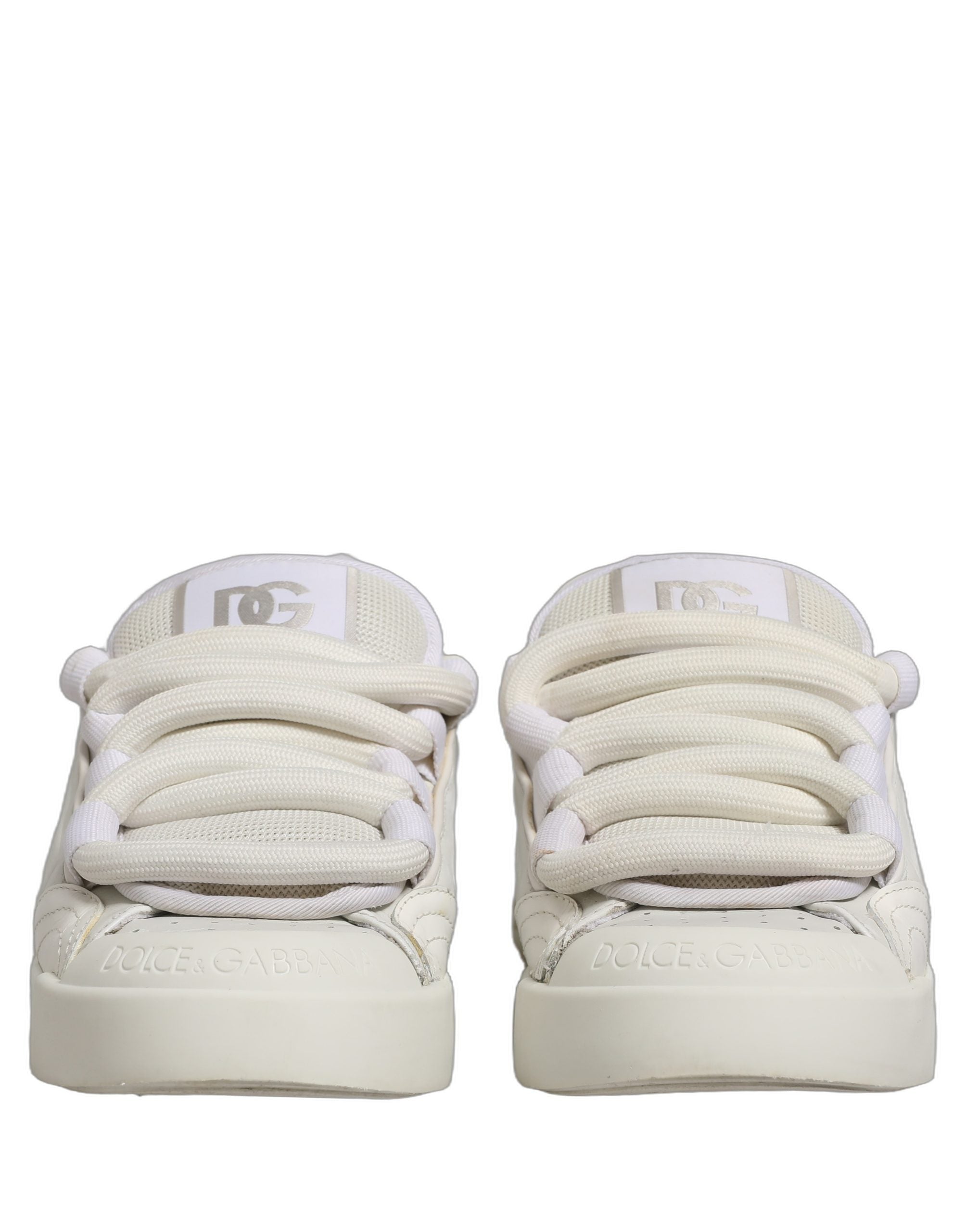 Dolce & Gabbana White Leather Portofino Space Sneakers Shoes