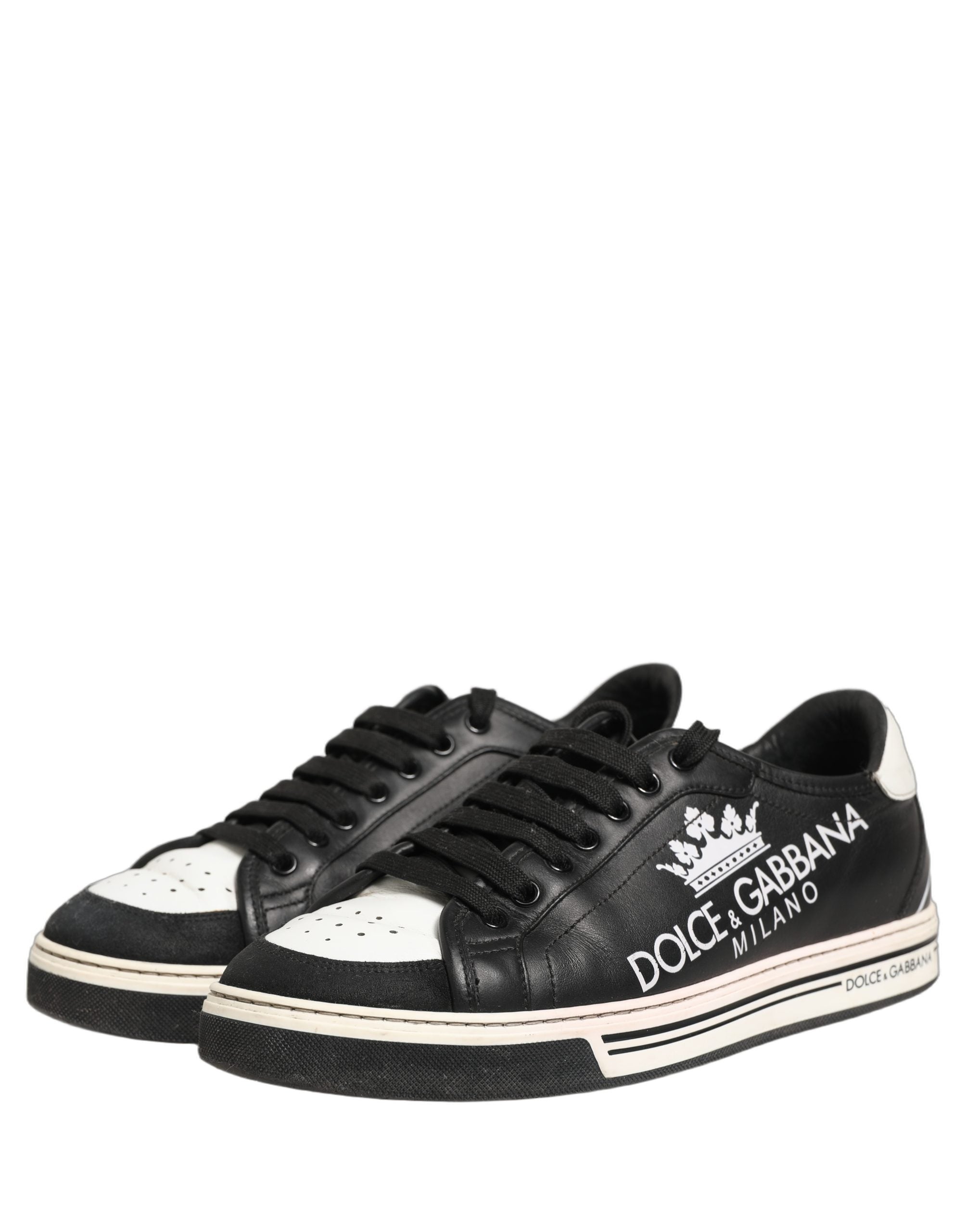 Dolce & Gabbana Black Leather Crown Milano Men Sneakers Shoes