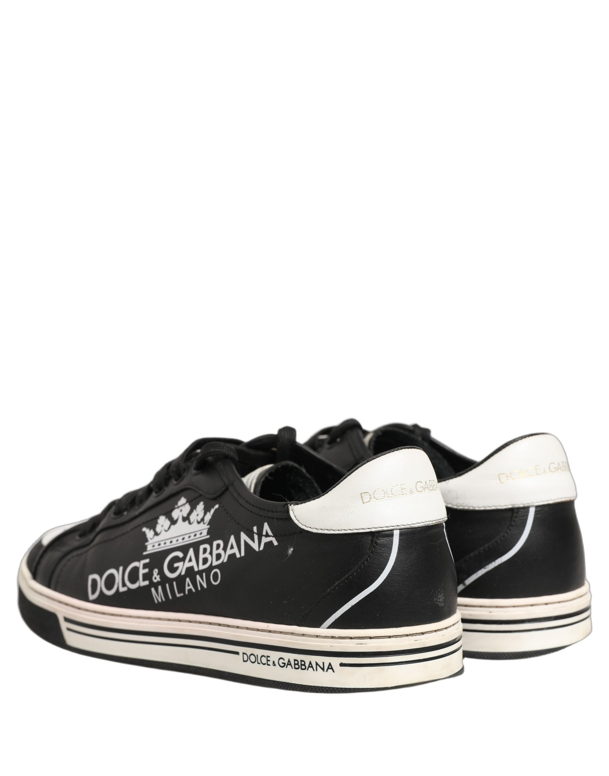 Dolce & Gabbana Black Leather Crown Milano Men Sneakers Shoes