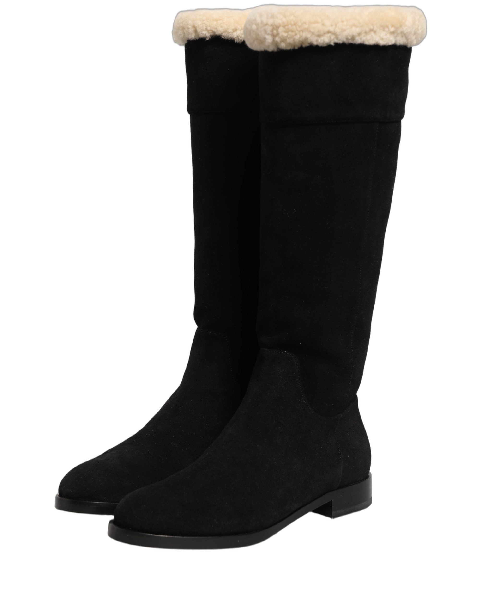 Dolce & Gabbana Black Suede Leather Knee High Boots Shoes