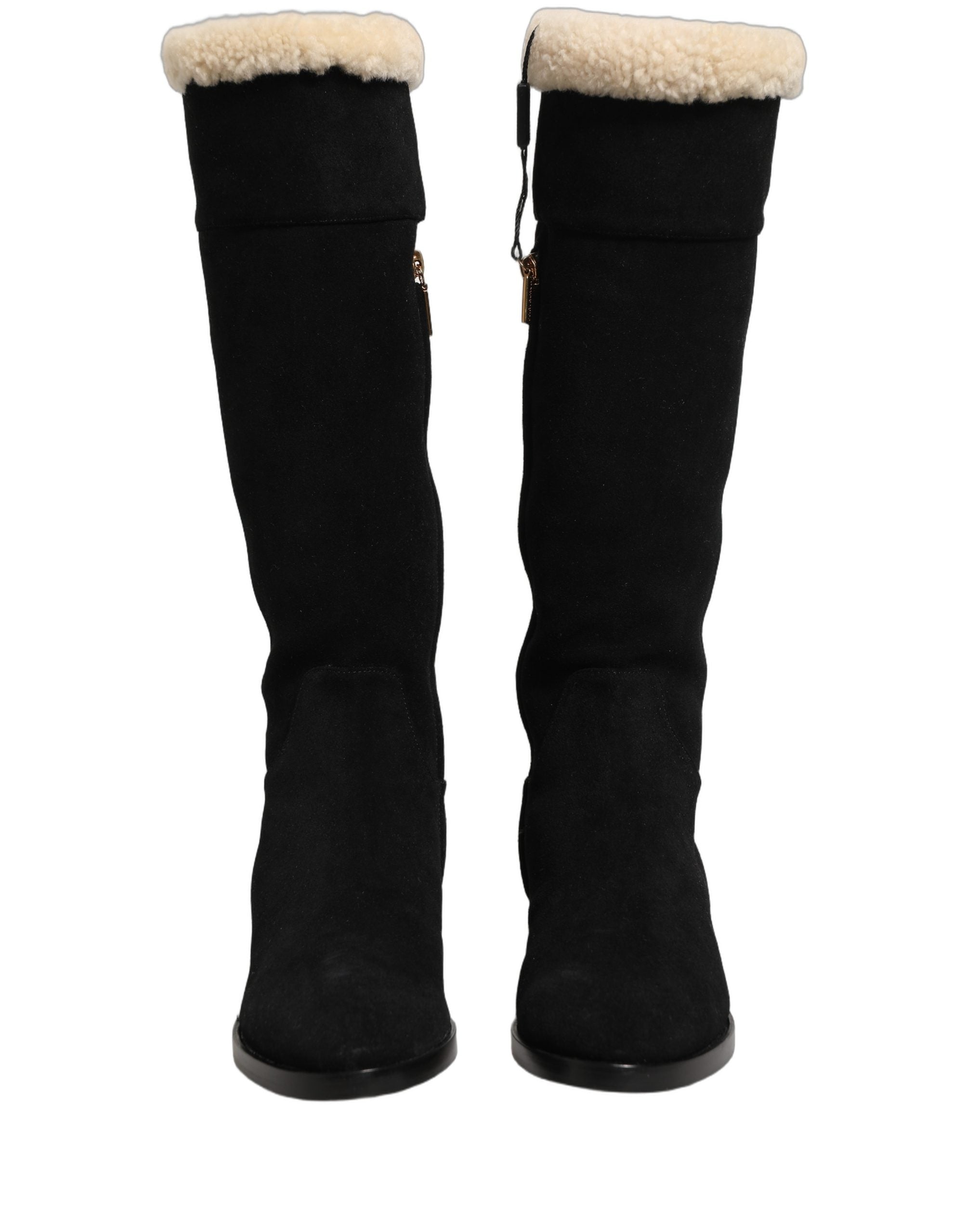 Dolce & Gabbana Black Suede Leather Knee High Boots Shoes