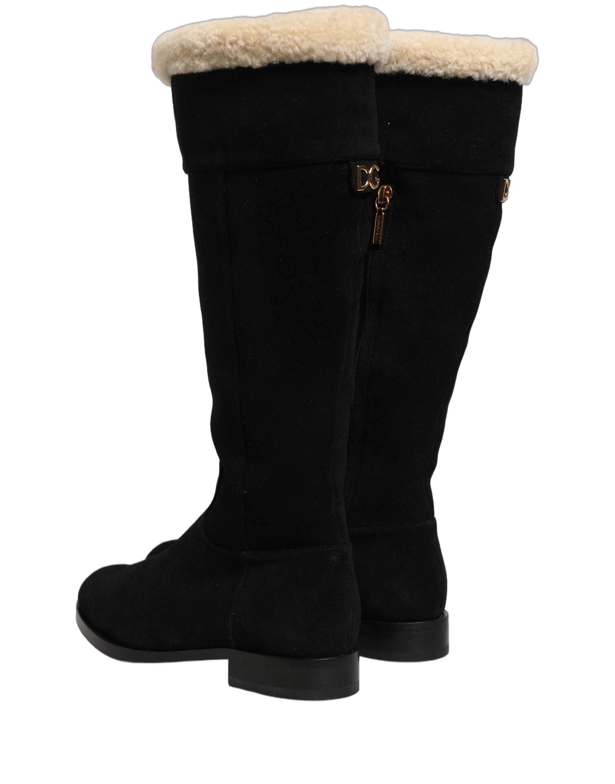 Dolce & Gabbana Black Suede Leather Knee High Boots Shoes