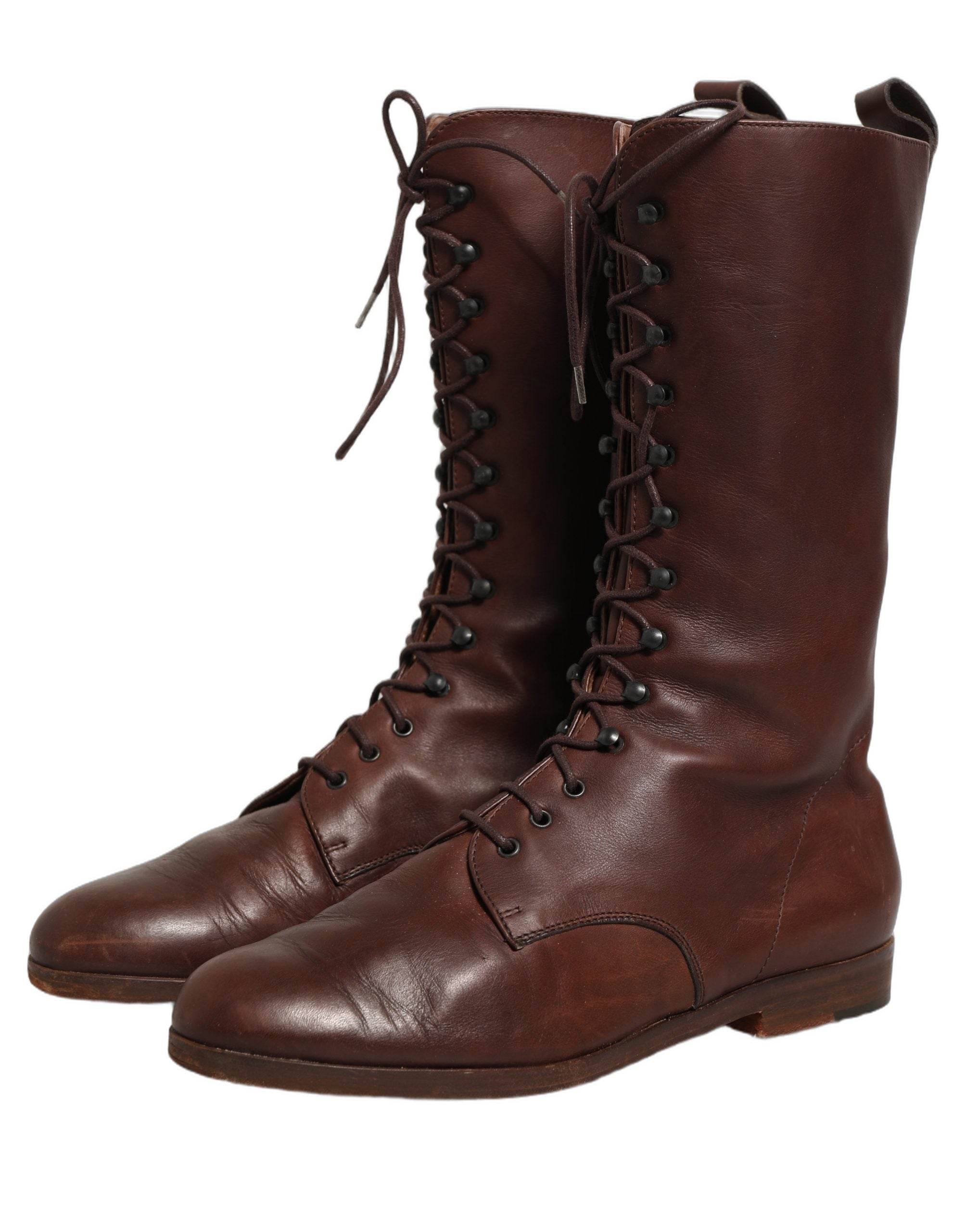 Dolce & Gabbana Brown Leather Lace Up Mid Calf Boots Shoes