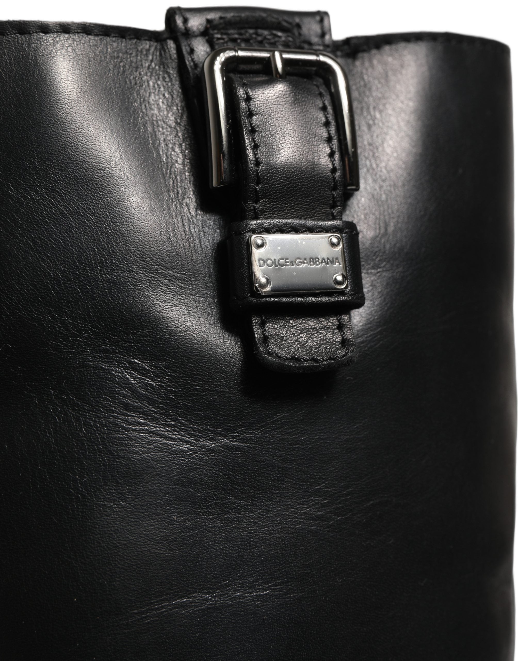 Dolce & Gabbana Black Leather Buckle Detail Mid Calf Boots Shoes