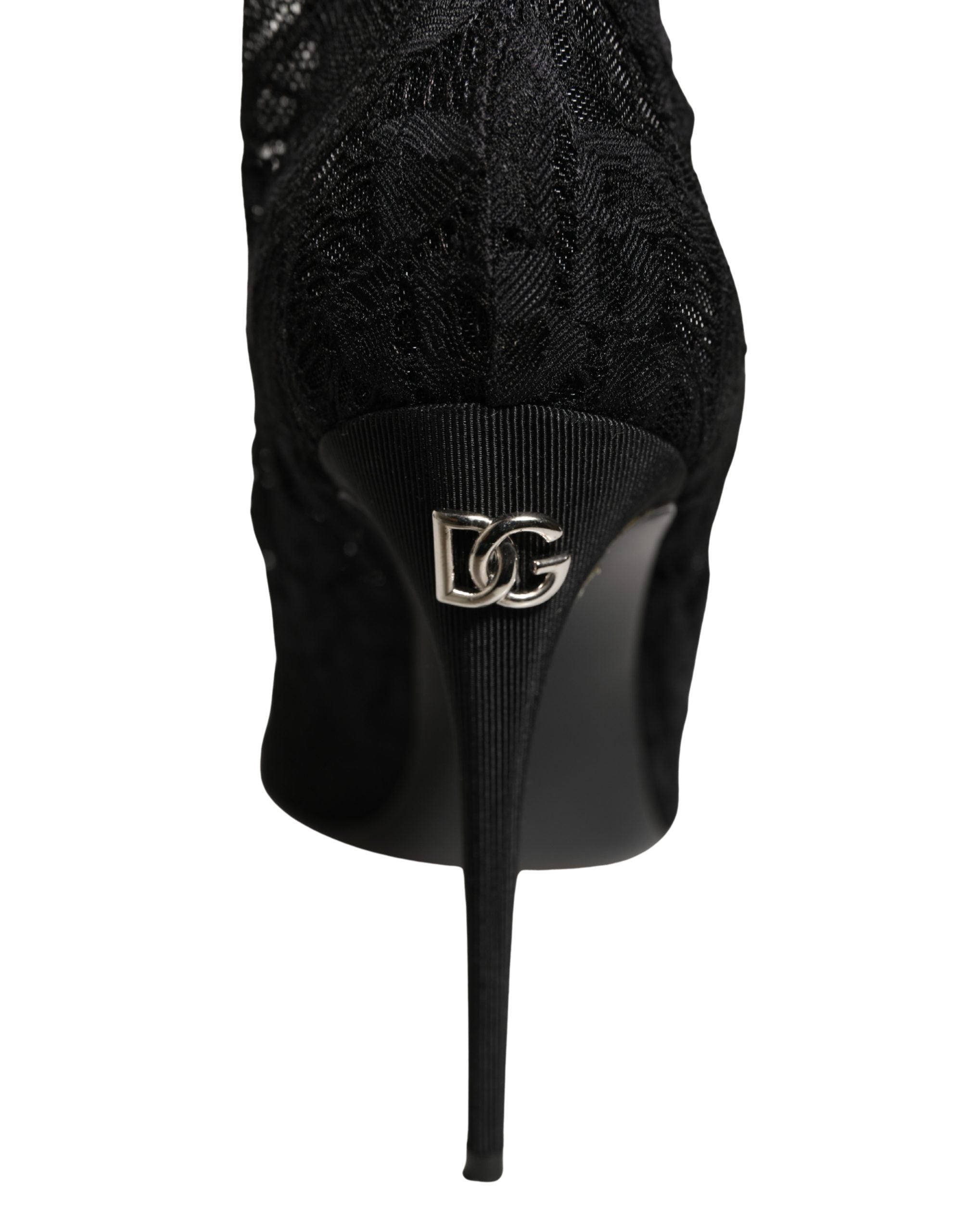 Dolce & Gabbana Black Taormina Lace Socks Boots Pumps Shoes