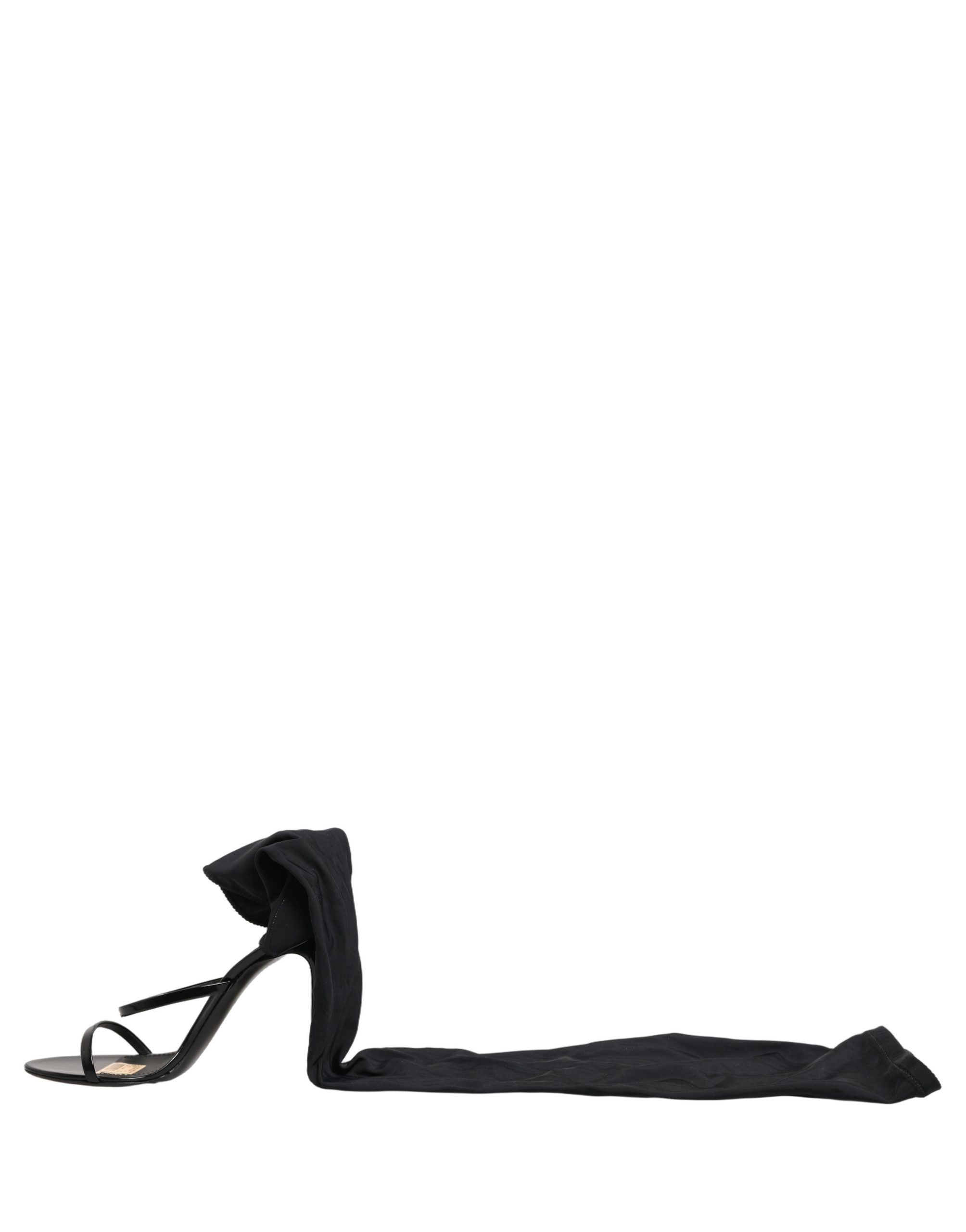 Dolce & Gabbana Stiletto Sandals Socks Knee High Boots Black