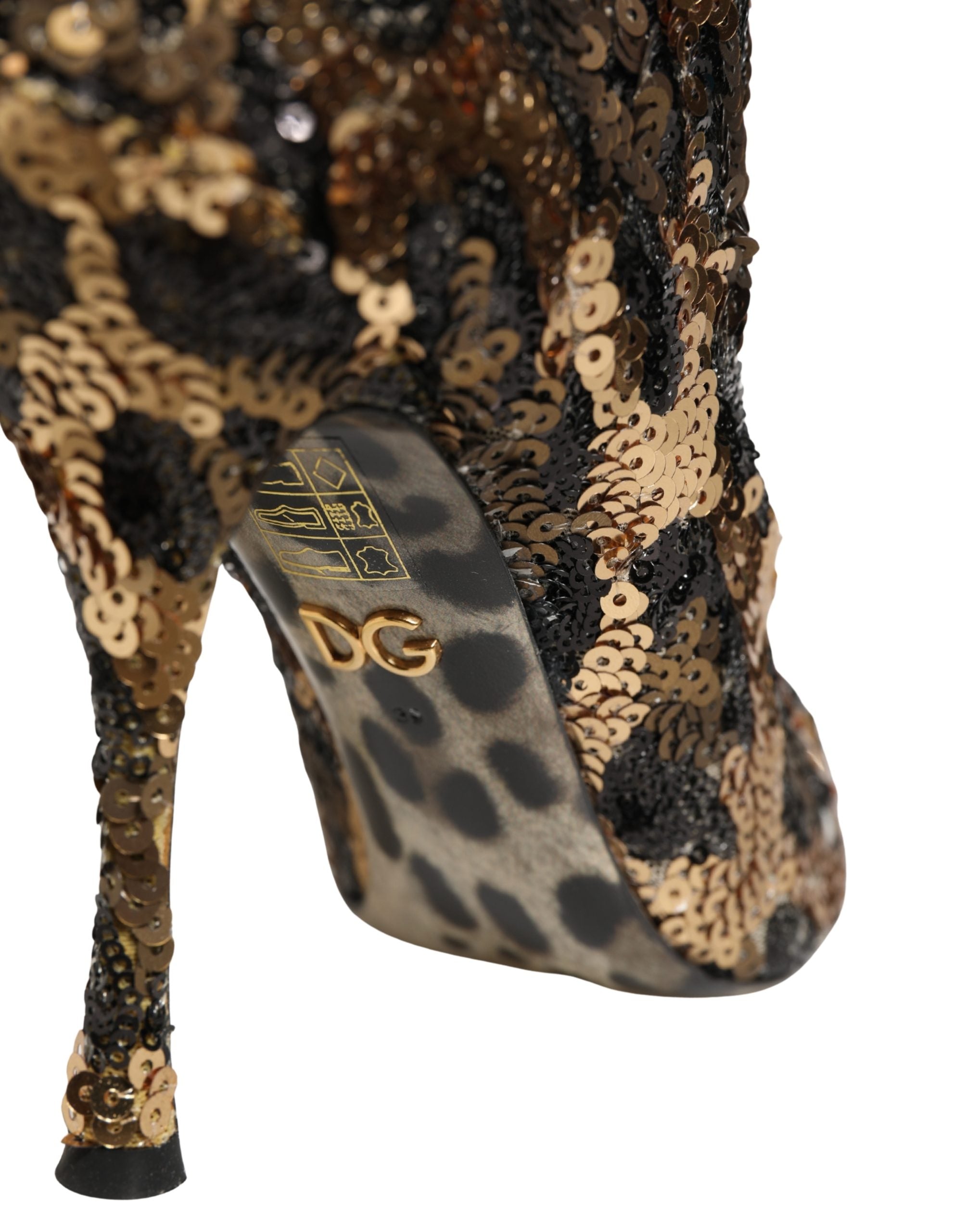 Dolce & Gabbana Gold Leopard Sequin Sock Ankle Boots Shoes