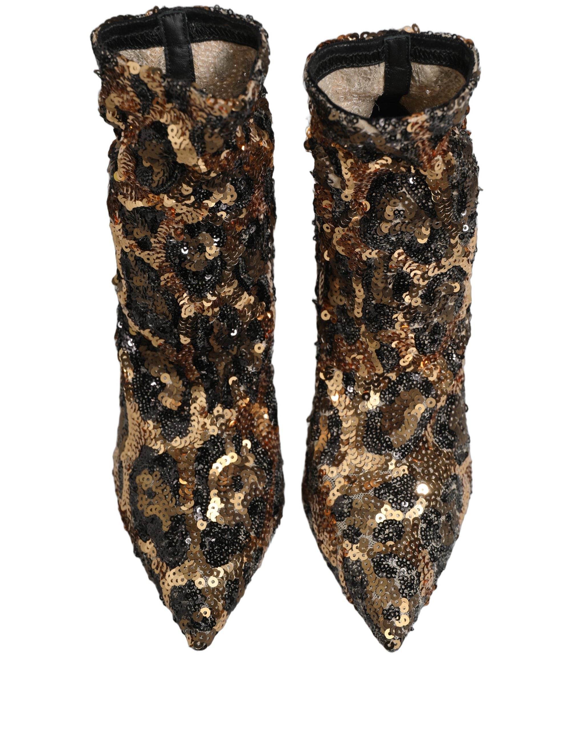 Dolce & Gabbana Gold Leopard Sequin Sock Ankle Boots Shoes