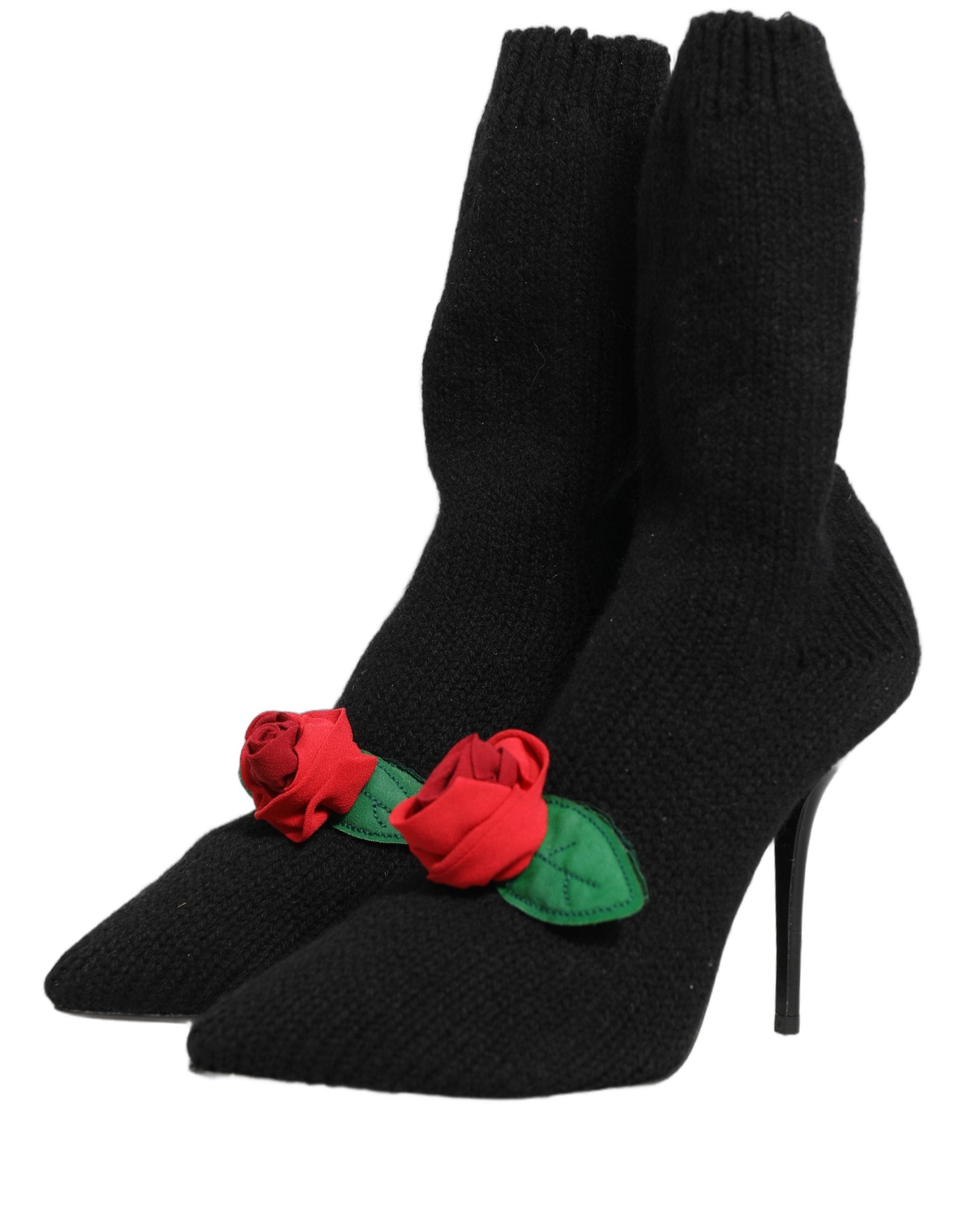 Dolce & Gabbana Black Stiletto Heels Mid Calf Boots Shoes