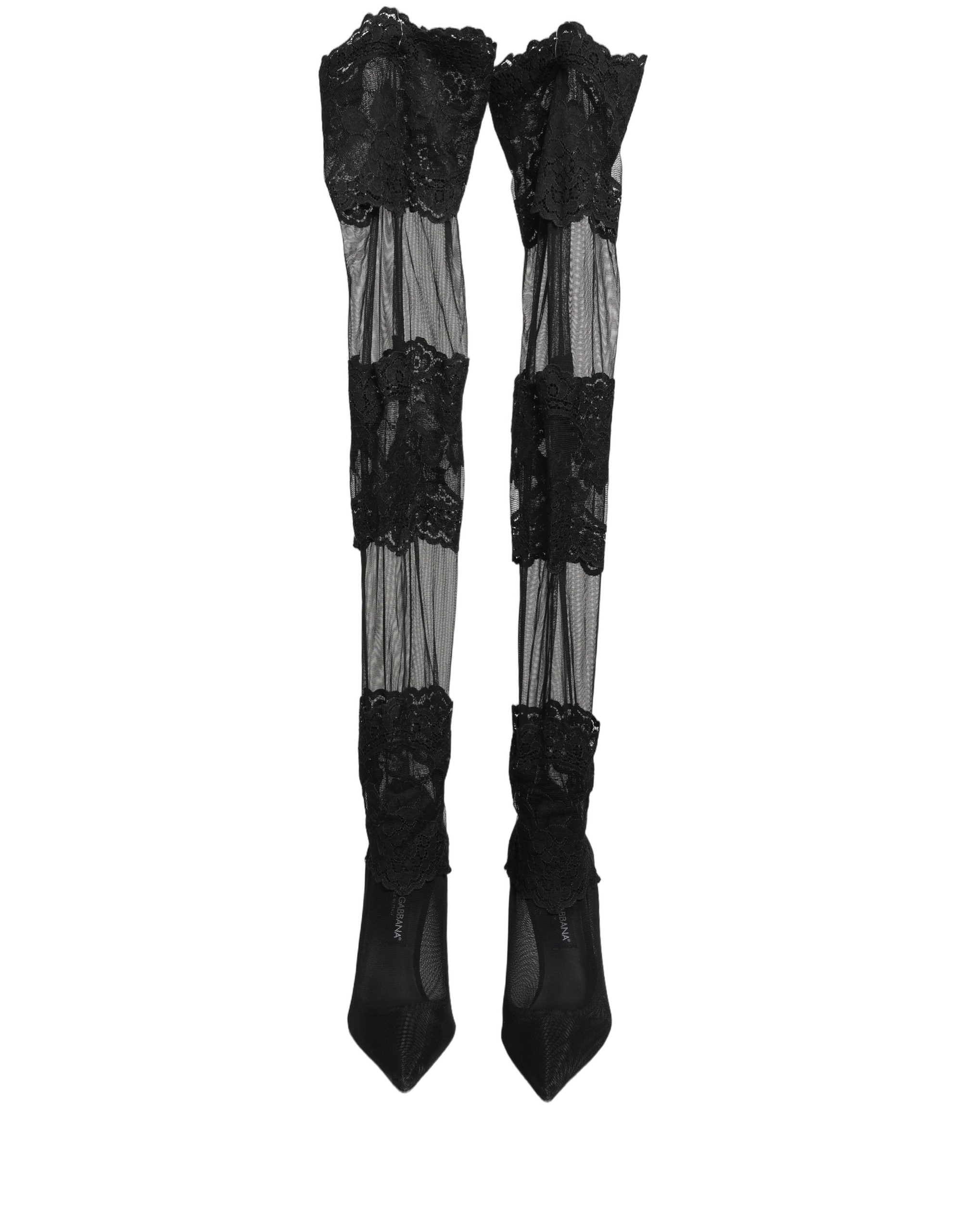 Dolce & Gabbana Black Over The Knee Sock Pumps Boots Shoes