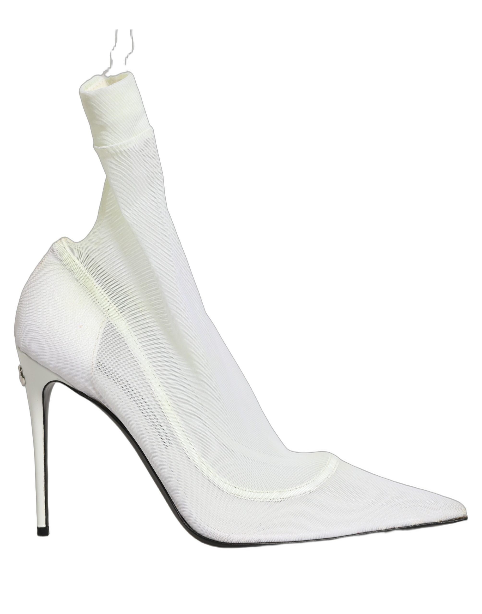 Dolce & Gabbana White Tulle Stretch Mesh Sock Boots Shoes