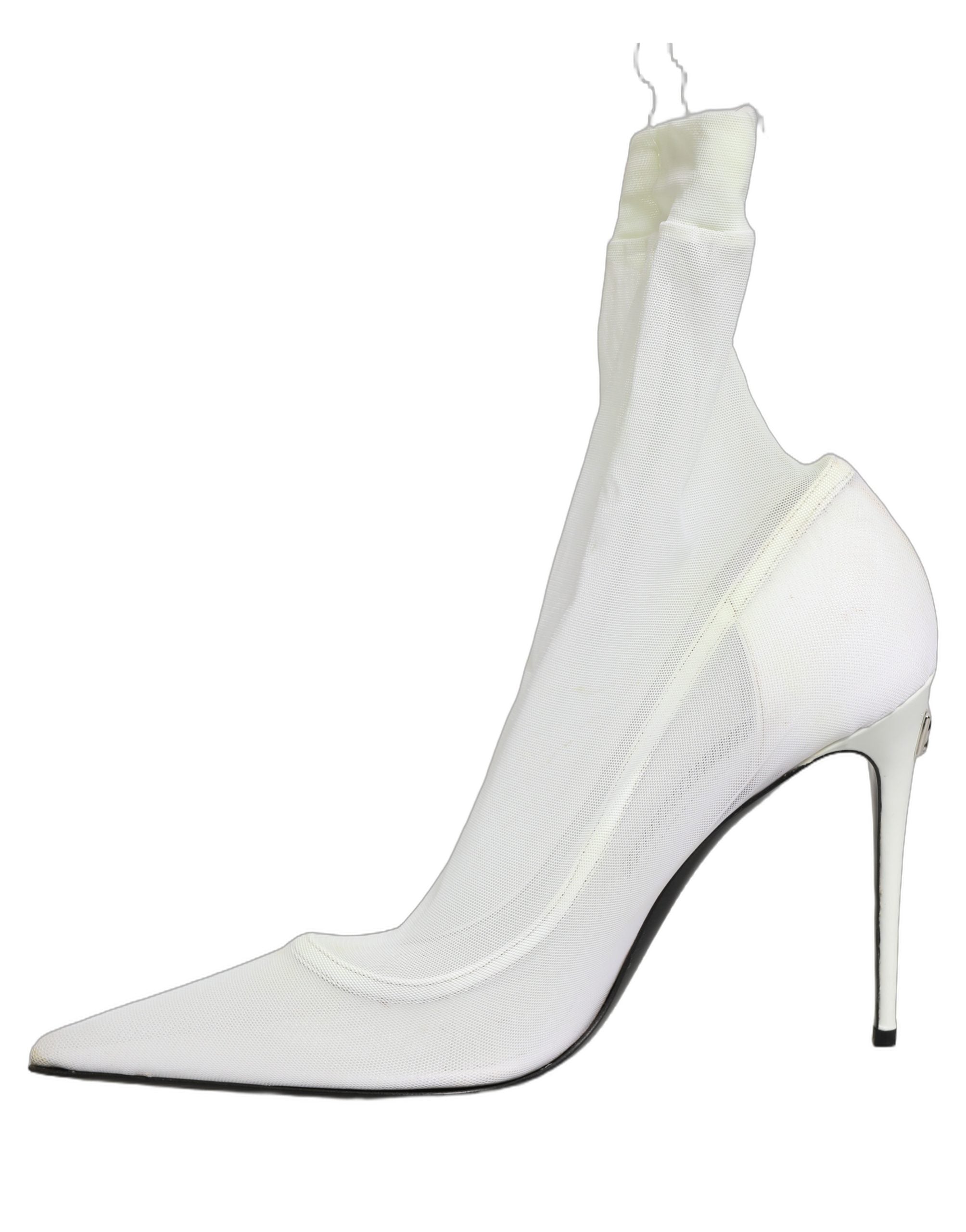 Dolce & Gabbana White Tulle Stretch Mesh Sock Boots Shoes