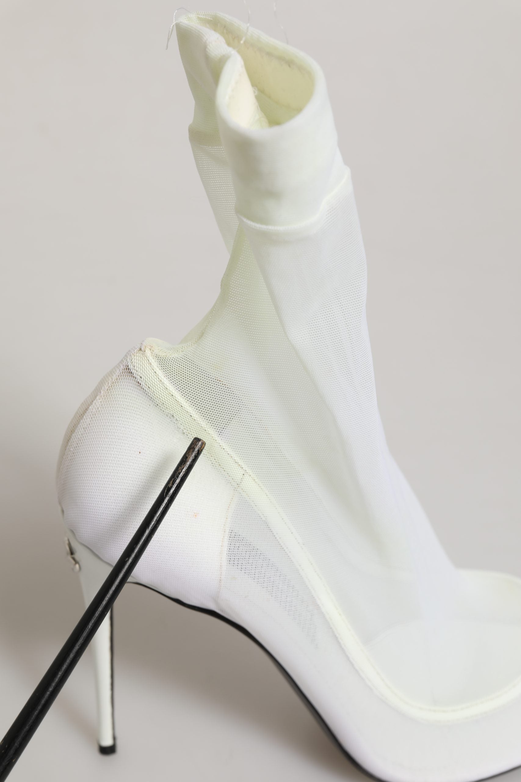 Dolce & Gabbana White Tulle Stretch Mesh Sock Boots Shoes