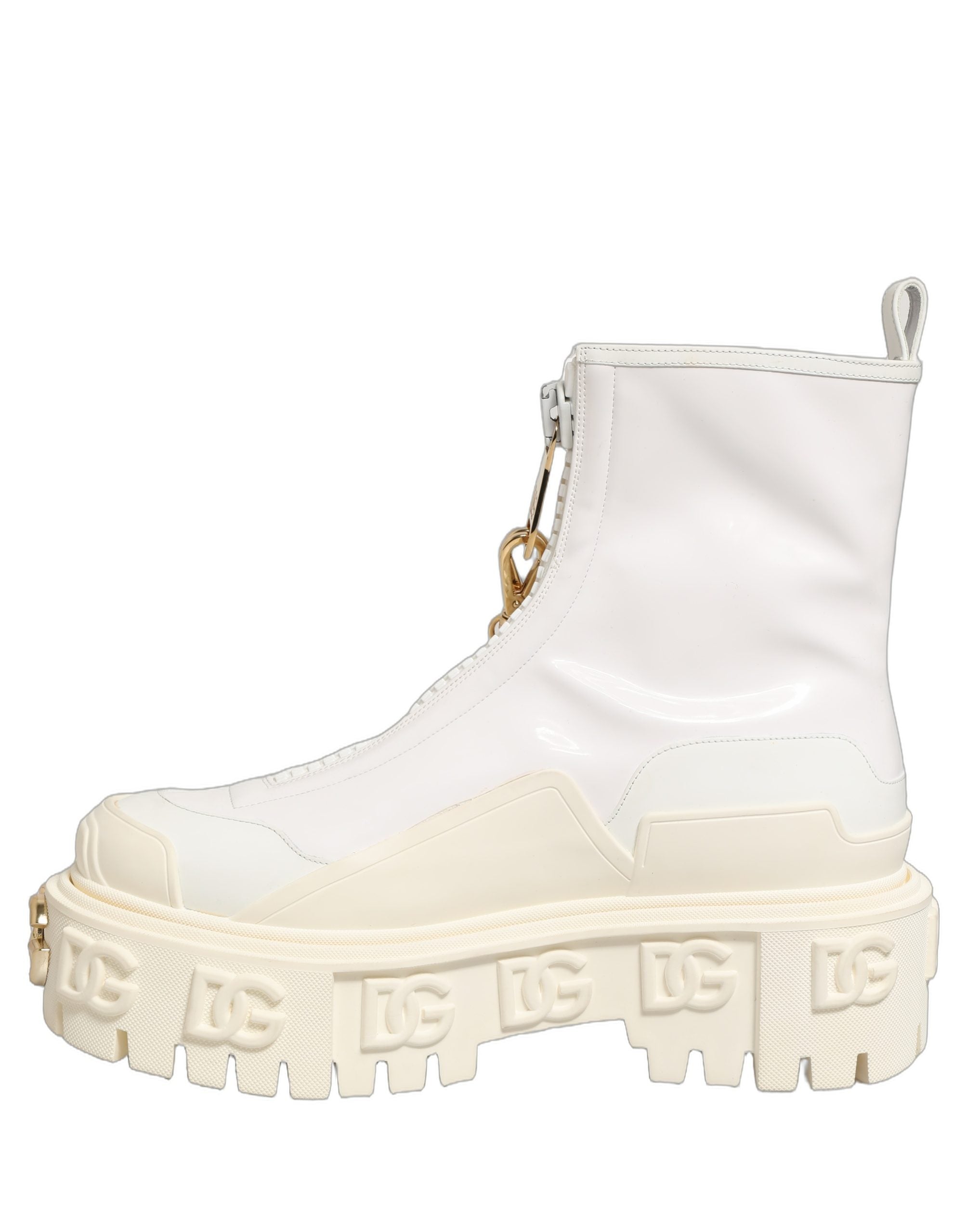 Dolce & Gabbana White Leather Rubber Logo Ankle Boots Shoes