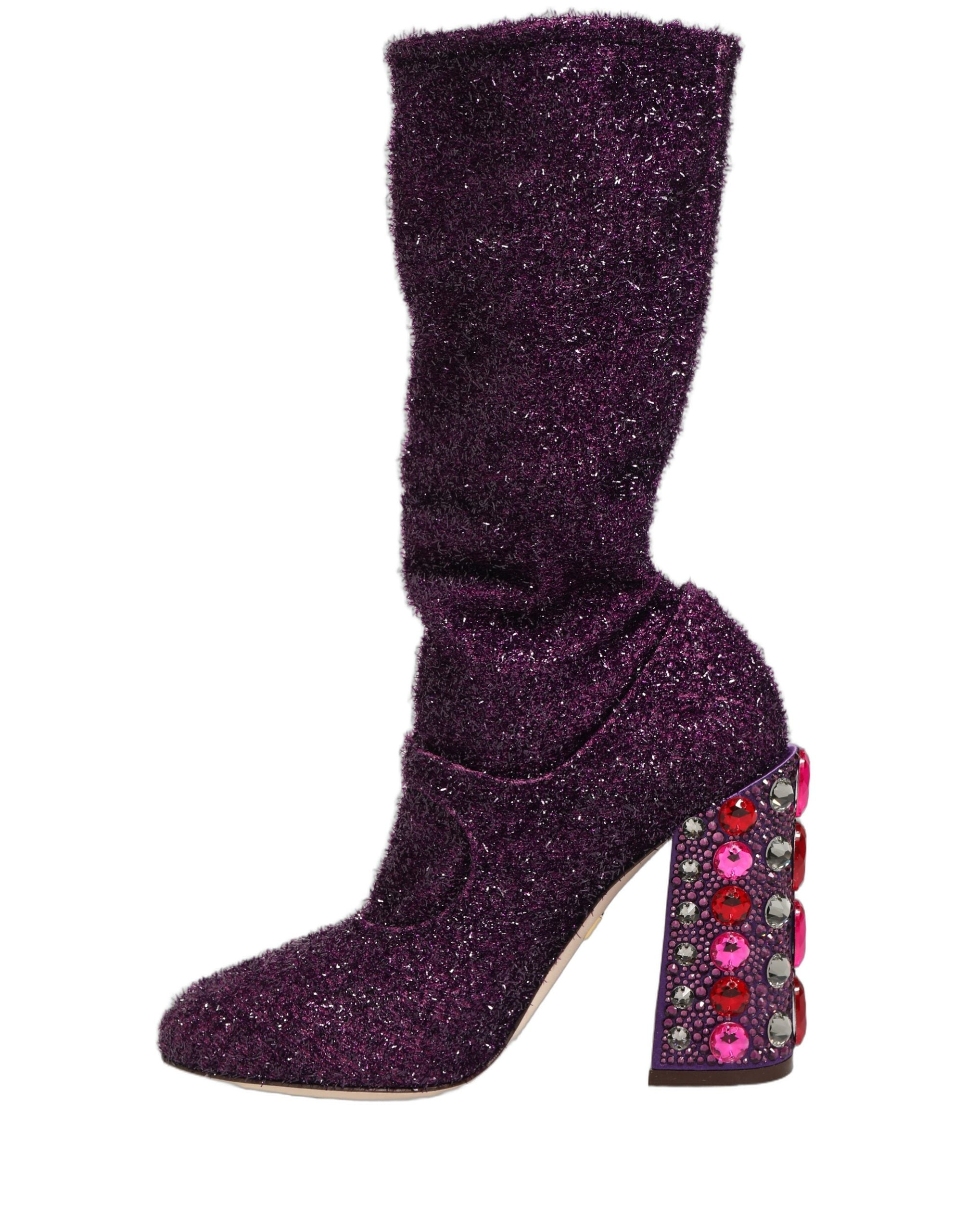 Dolce & Gabbana Purple Crystal Lurex Fantasy Boots Shoes