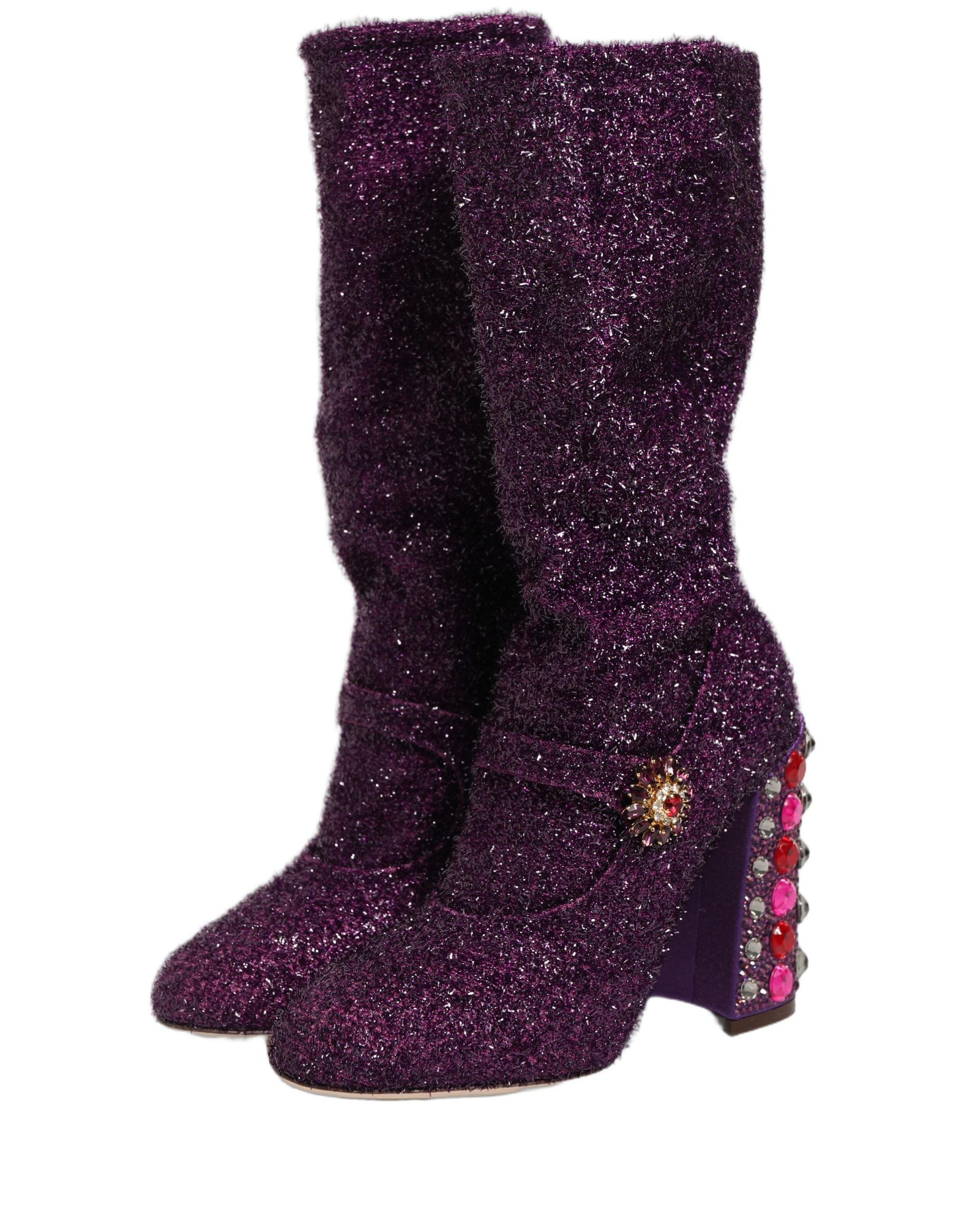 Dolce & Gabbana Purple Crystal Lurex Fantasy Boots Shoes