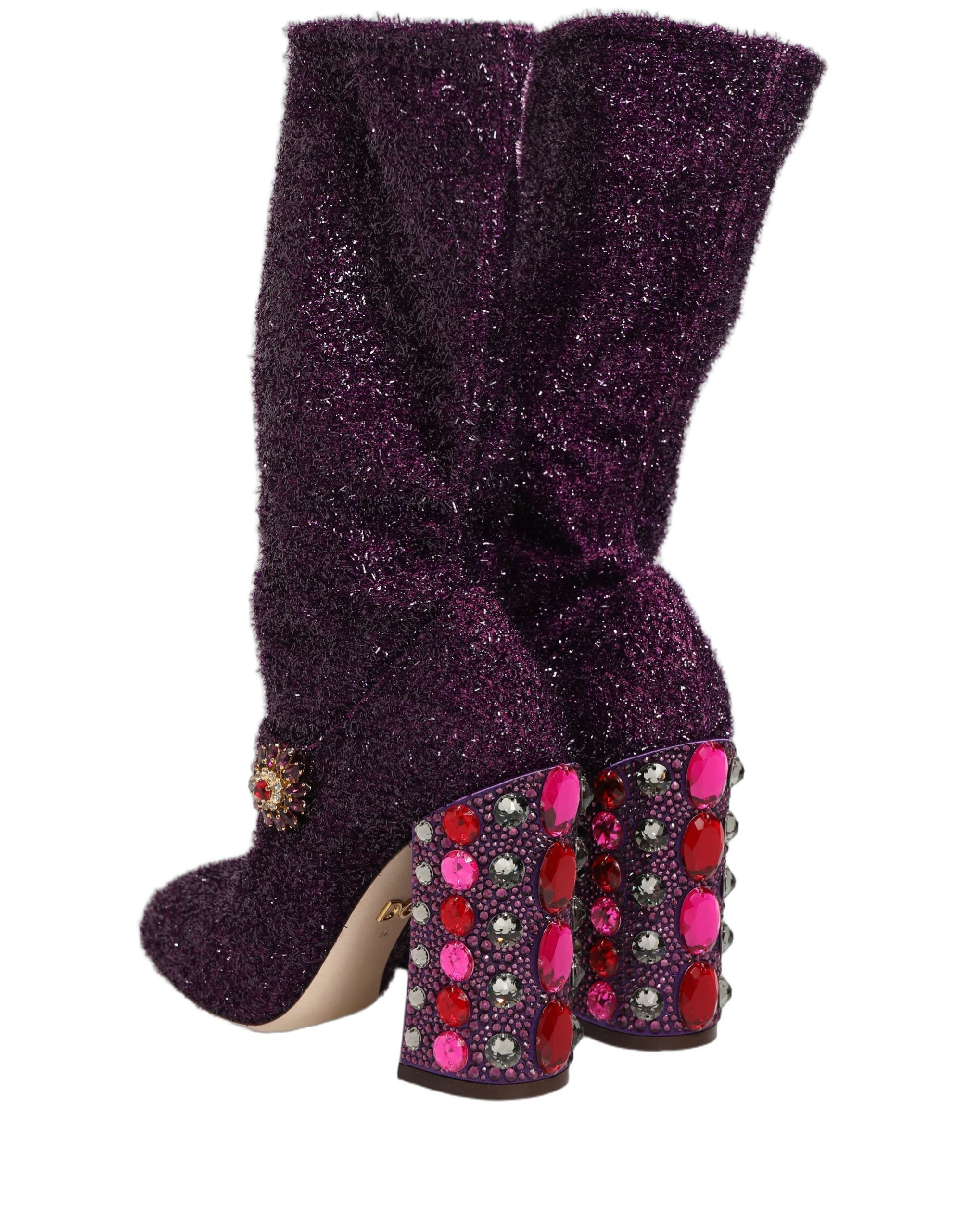 Dolce & Gabbana Purple Crystal Lurex Fantasy Boots Shoes
