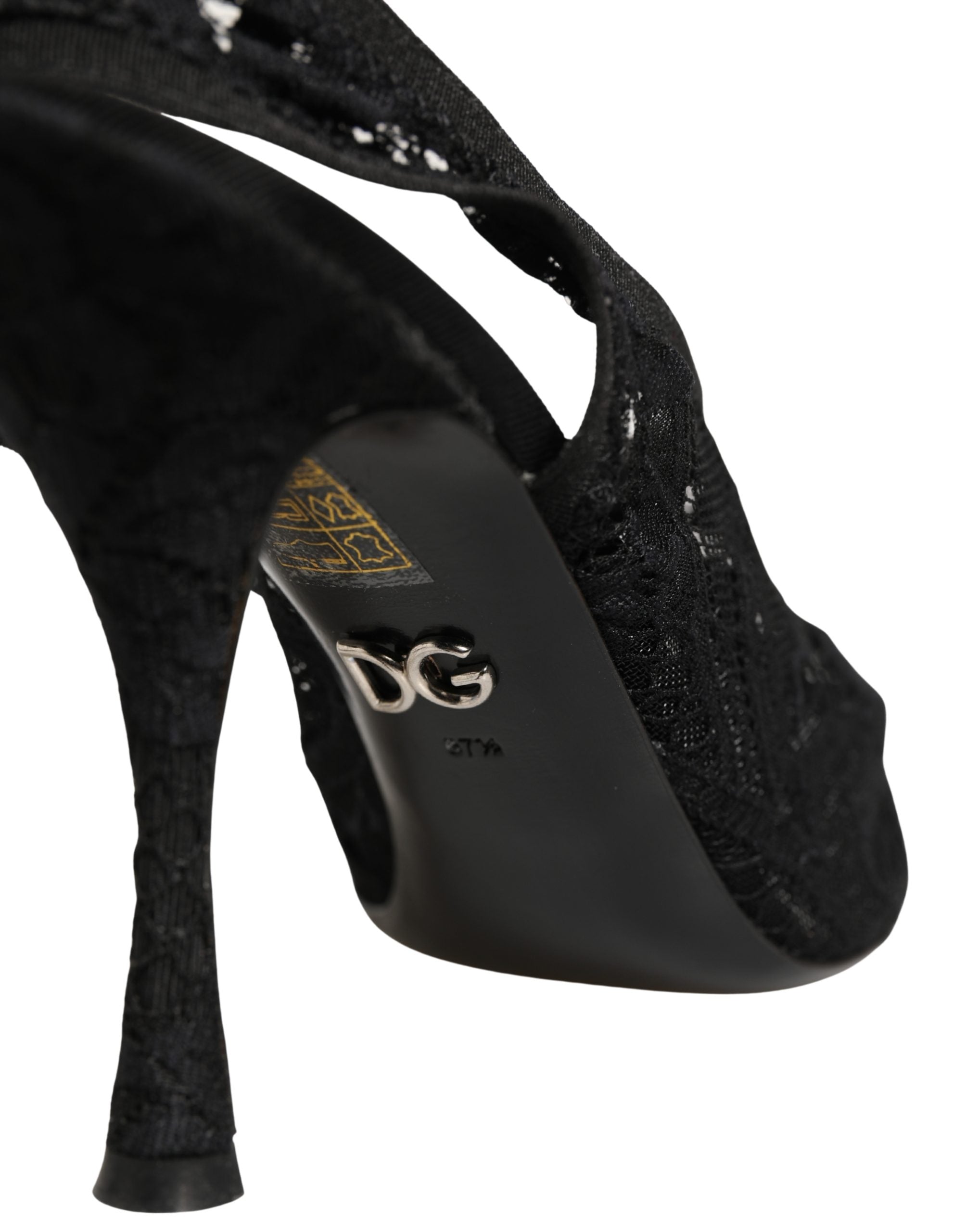 Dolce & Gabbana Black Lace Pointed Toe Slingback Pumps Shoes