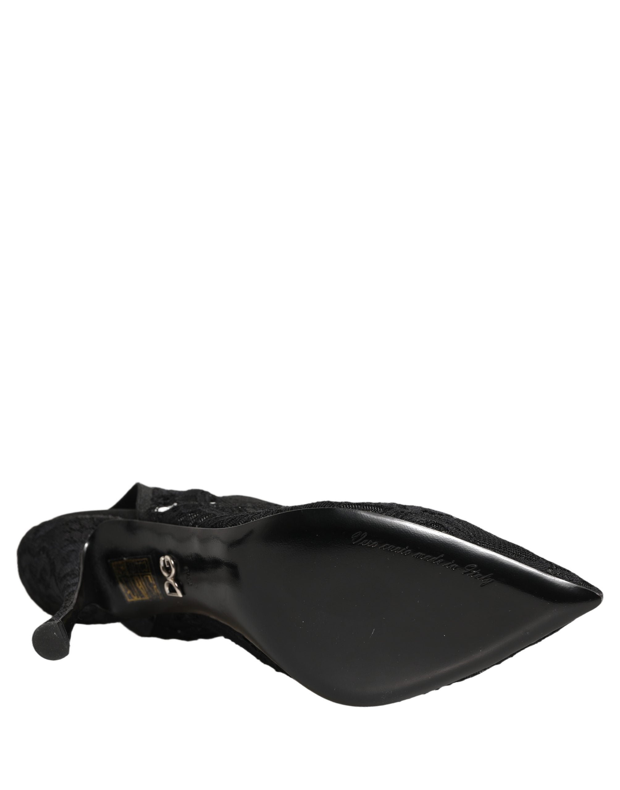 Dolce & Gabbana Black Lace Pointed Toe Slingback Pumps Shoes