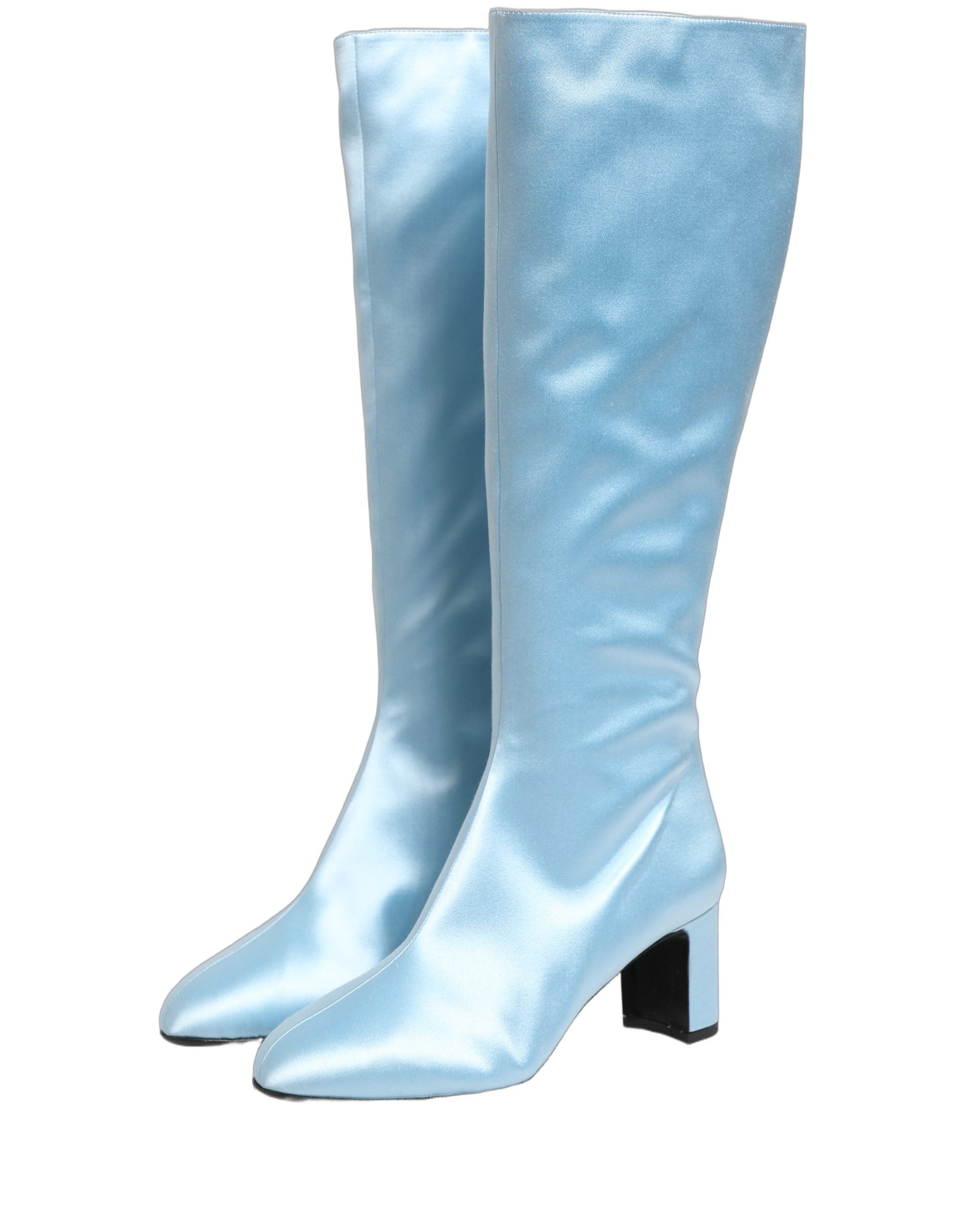 Dolce & Gabbana Light Blue Satin Knee High Boots Shoes