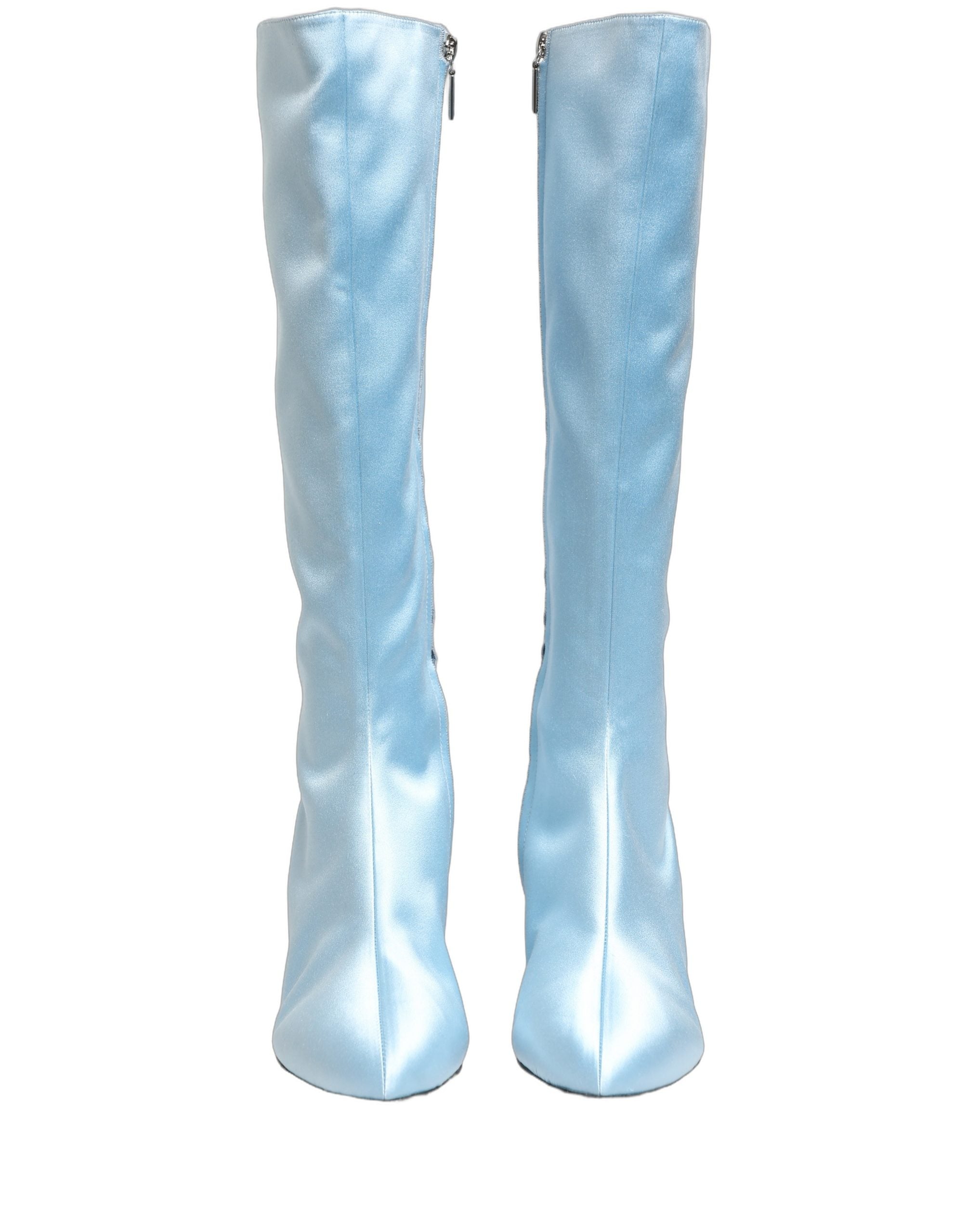 Dolce & Gabbana Light Blue Satin Knee High Boots Shoes