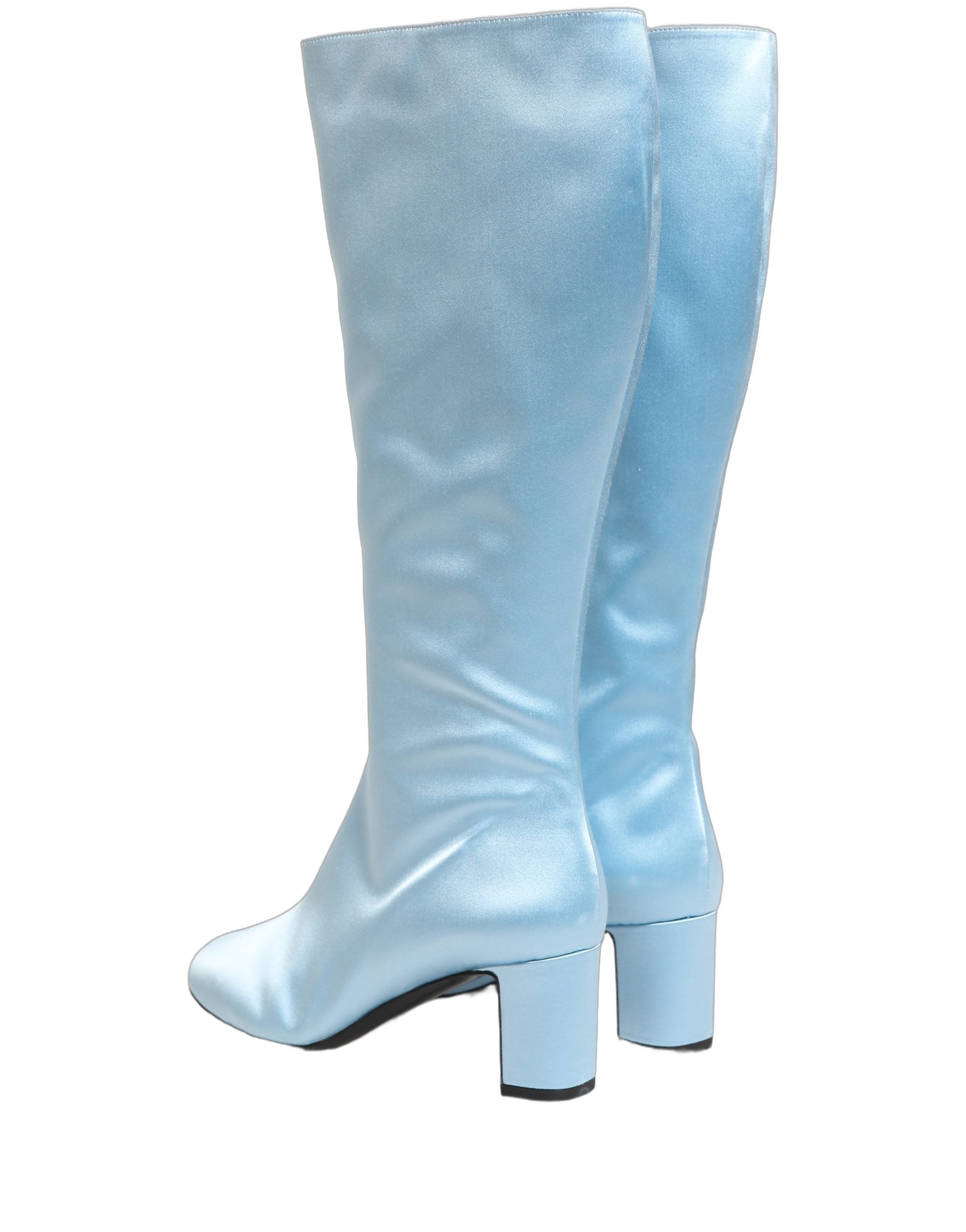 Dolce & Gabbana Light Blue Satin Knee High Boots Shoes