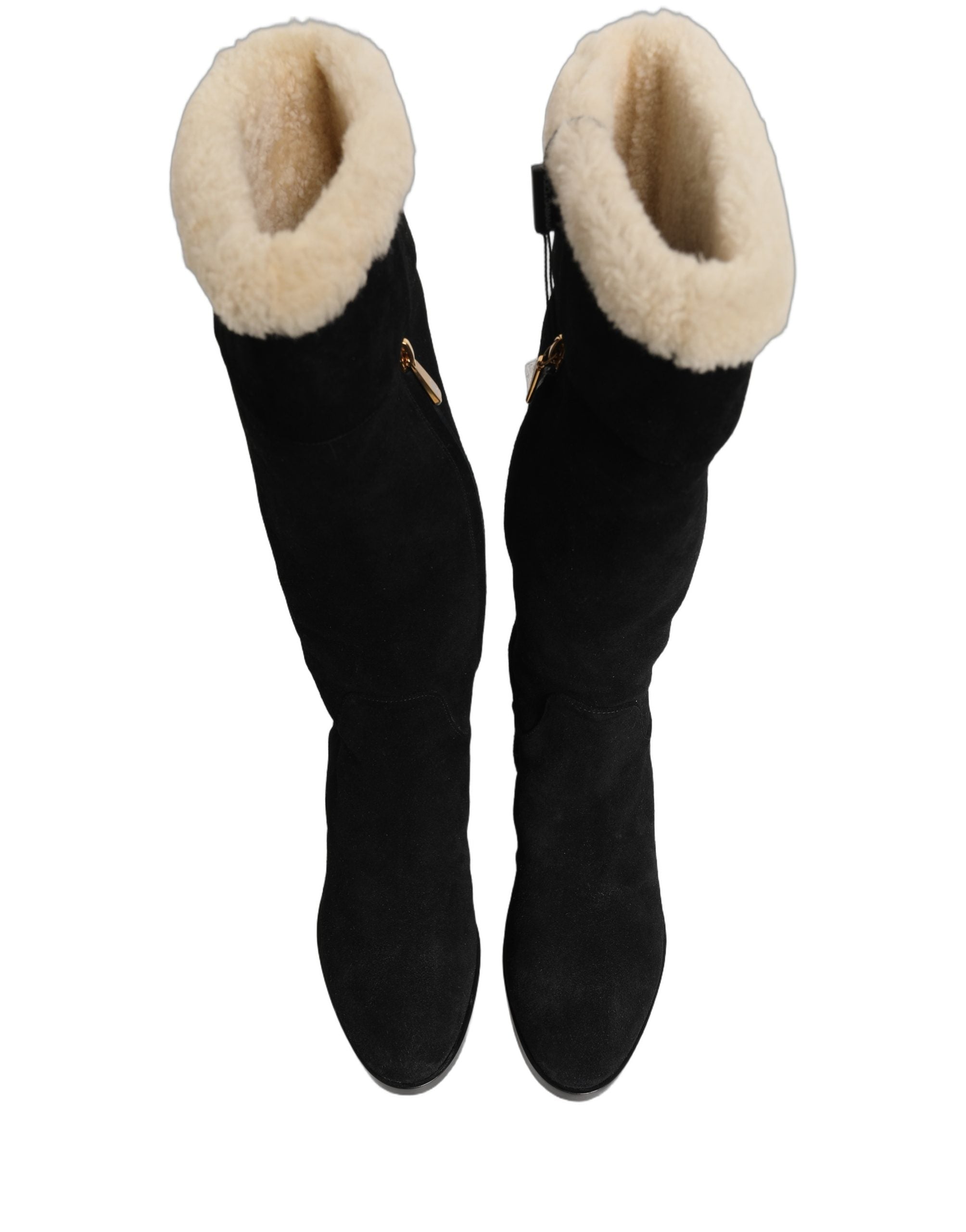 Dolce & Gabbana Suede Leather Knee High Boots Black