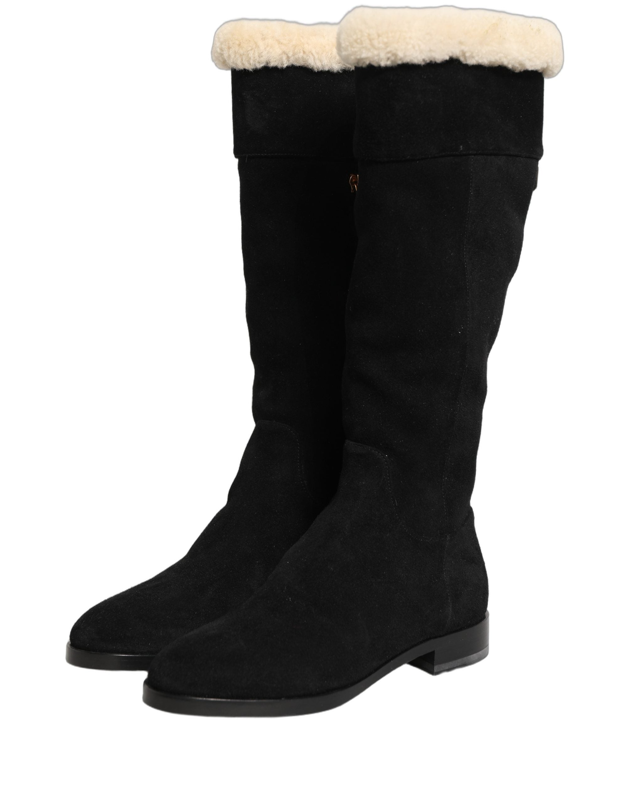 Dolce & Gabbana Suede Leather Knee High Boots Black